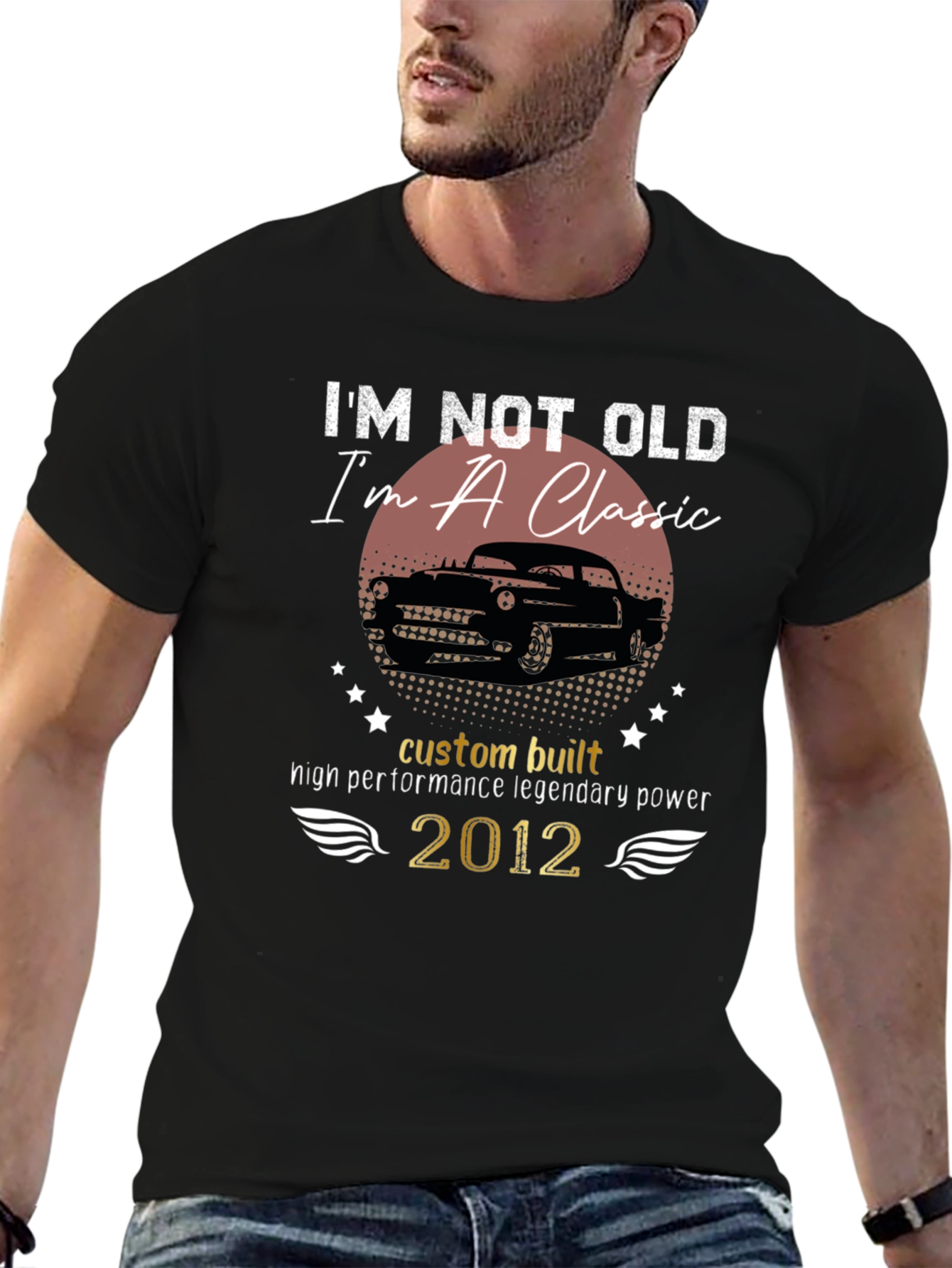 Black Classic Car T-Shirt - "I'm Not Old, I'm a Classic" - Black view 6