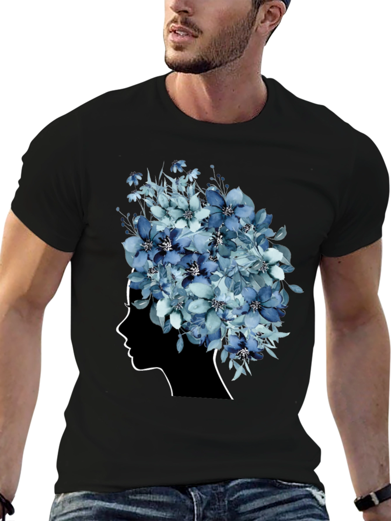 Black Floral Silhouette Graphic Tee - Modern Artistic Design view 6