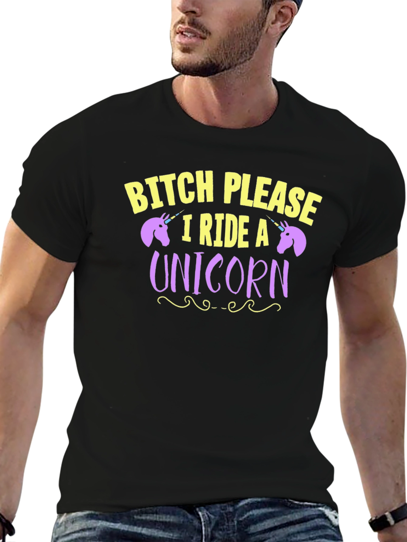Black Bitch Please I Ride A Unicorn Graphic T-Shirt view 6