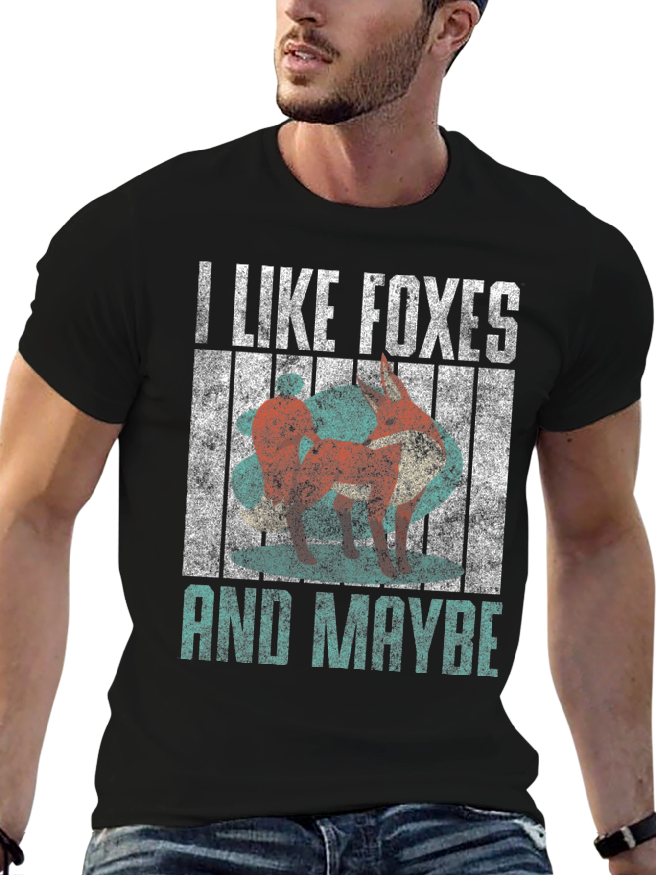 Black I Like Foxes and Maybe T-Shirt - Funny Fox Lover Tee view 6