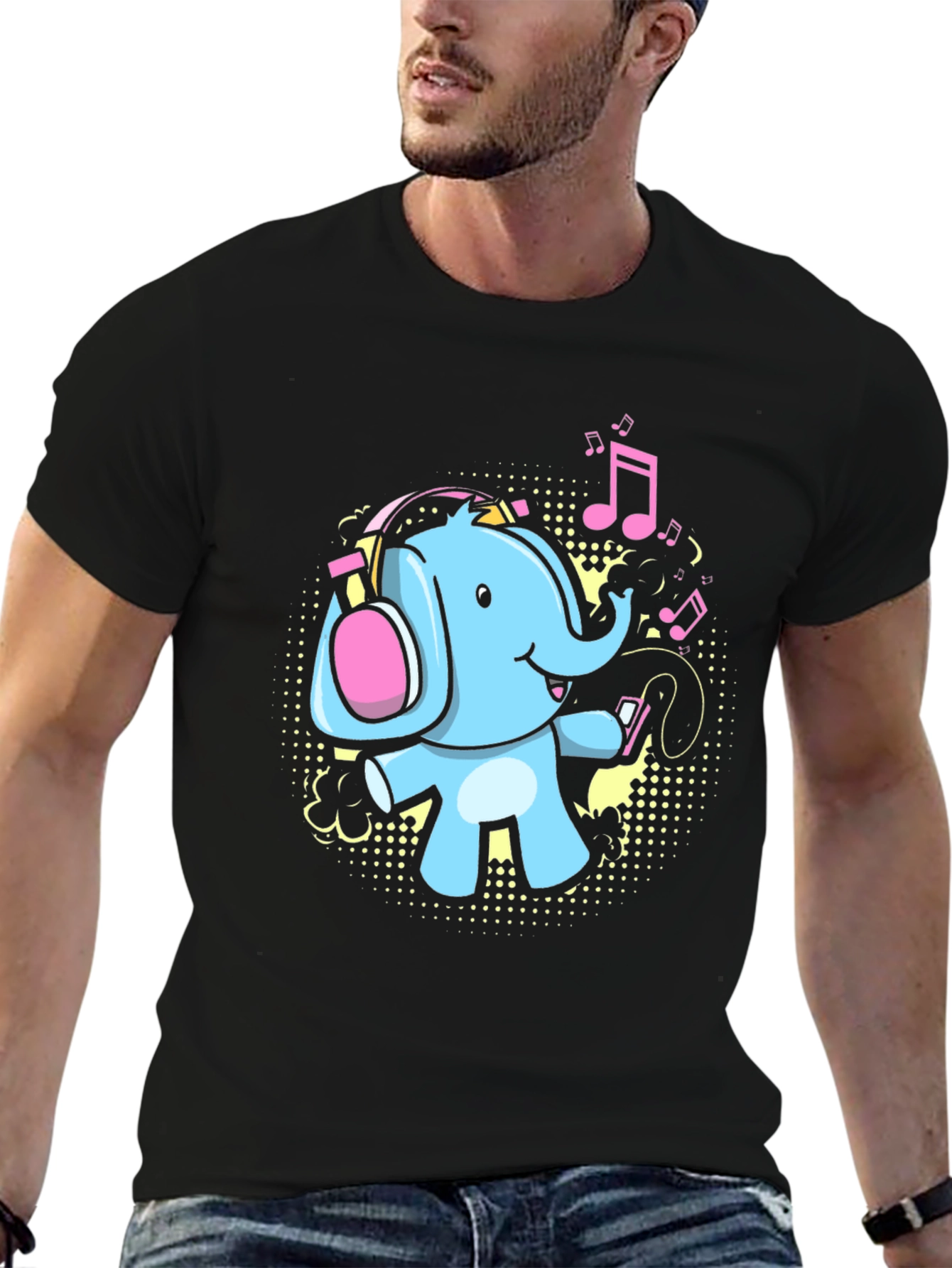 Black DJ Elephant Graphic Tee - Black Cotton Blend view 6
