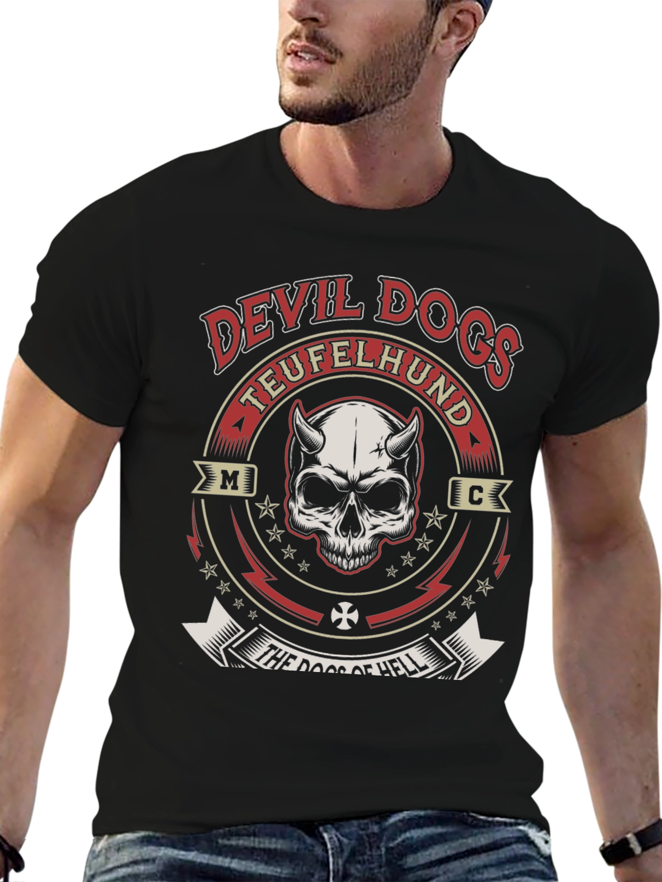 Black Devil Dogs Teufelhund T-Shirt - Skull Graphic Tee view 6