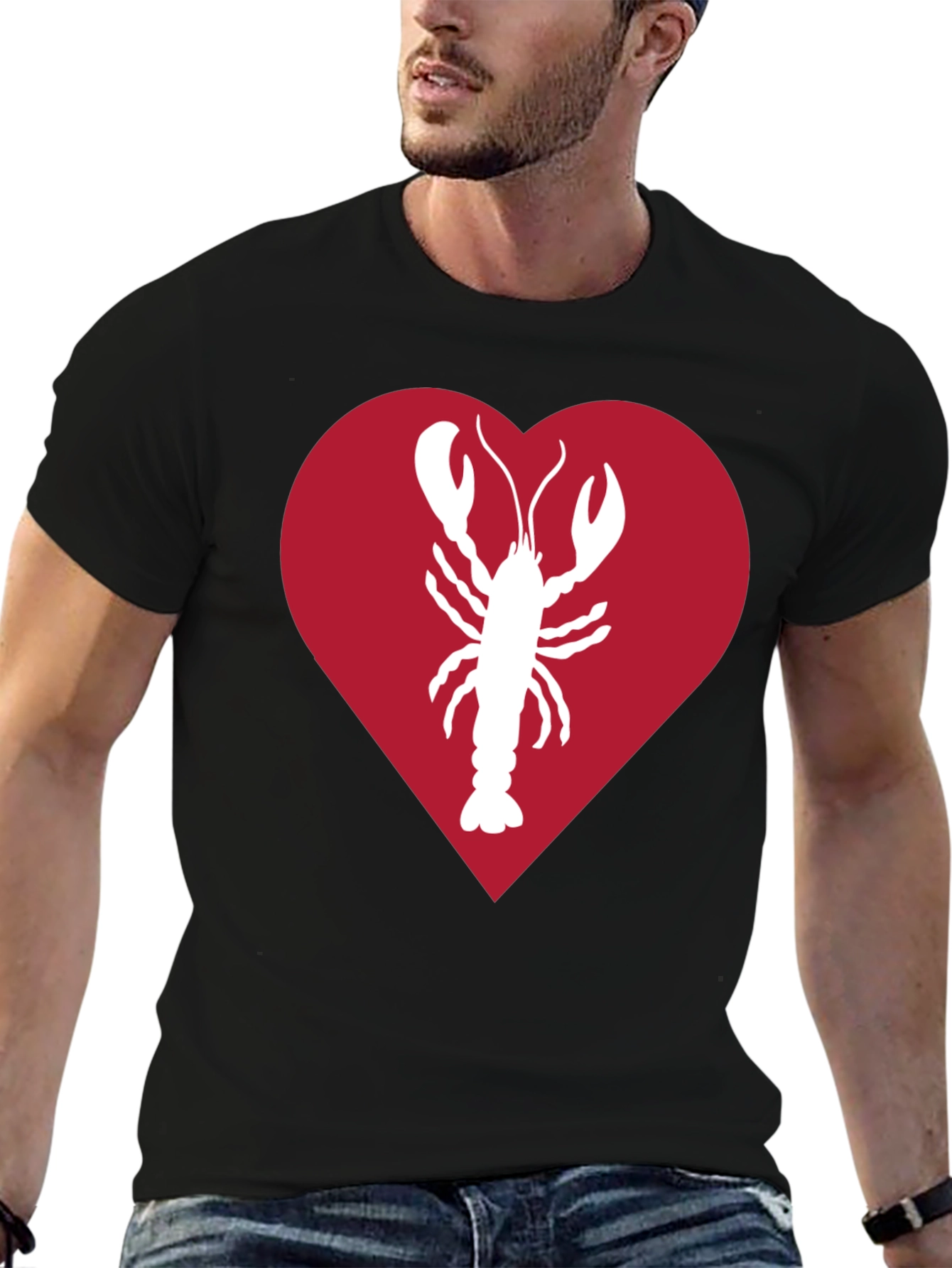 Black Lobster Heart Graphic Tee - Black Unisex Shirt view 6