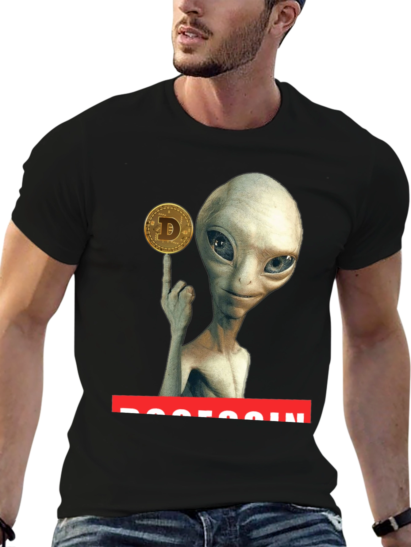 Black Alien Dogecoin T-Shirt - Crypto Tee view 6