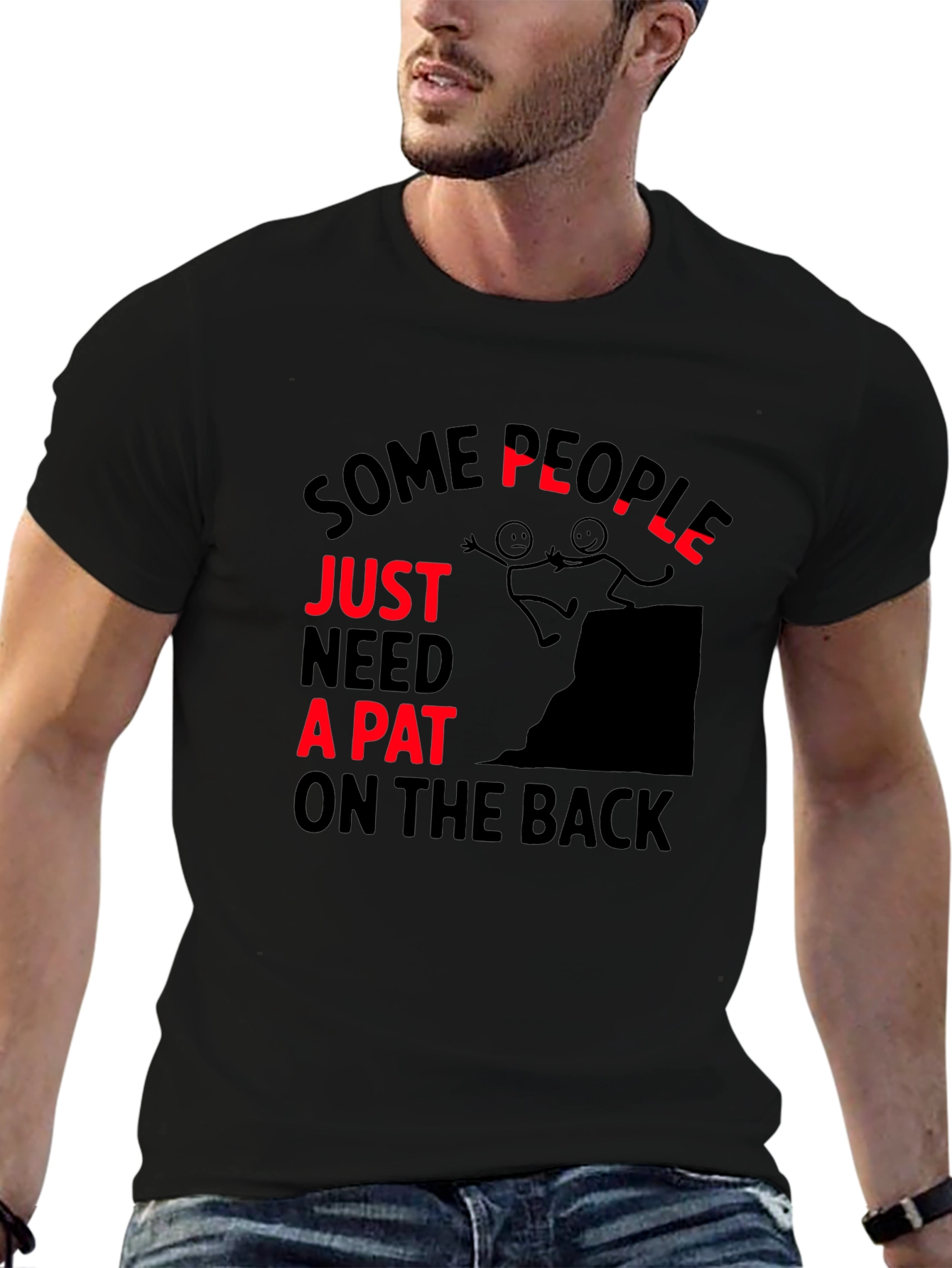 Black Funny "Pat on the Back" Graphic T-Shirt view 6