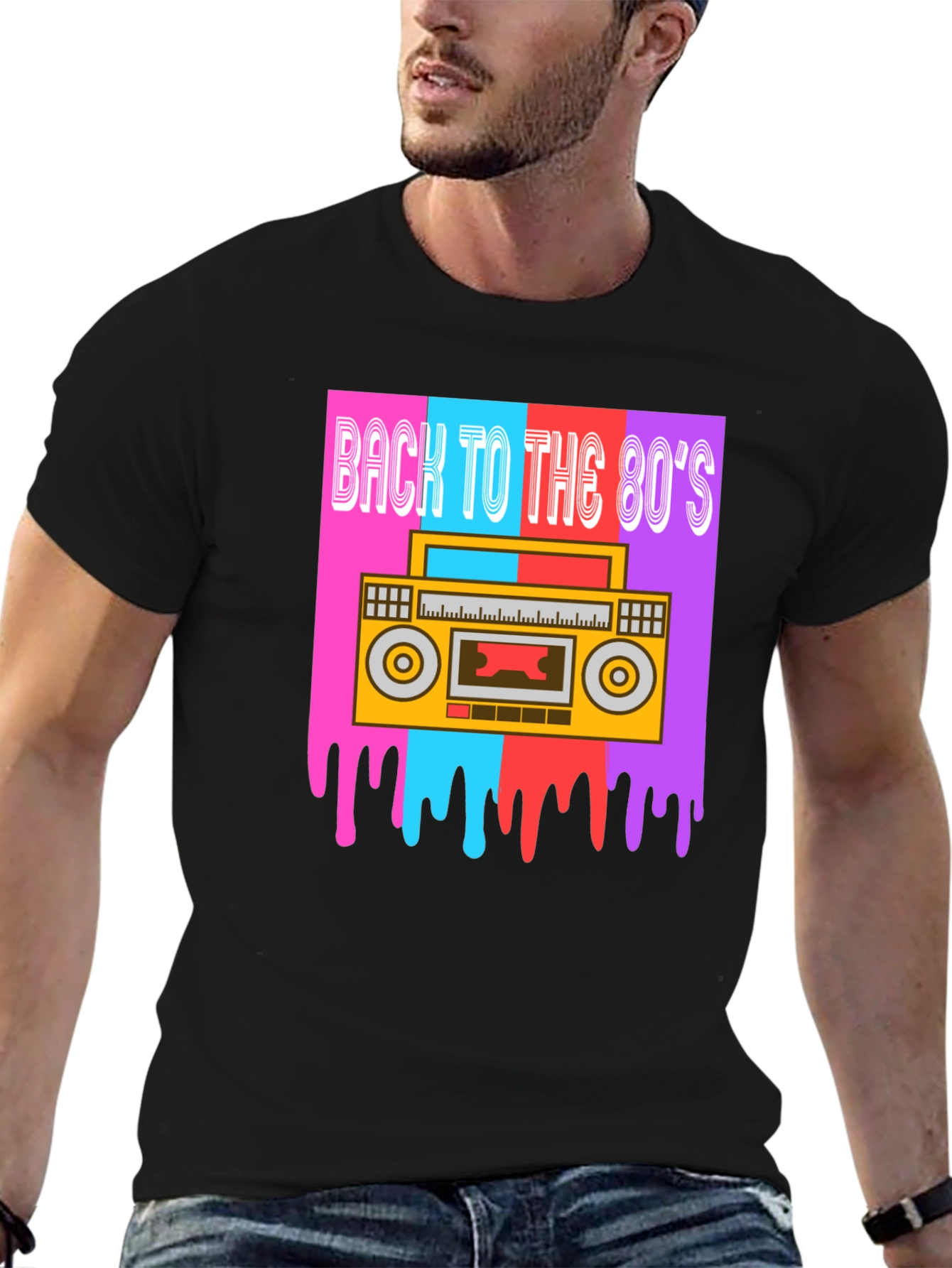 Black Retro 80s Boombox Graphic Tee view 6