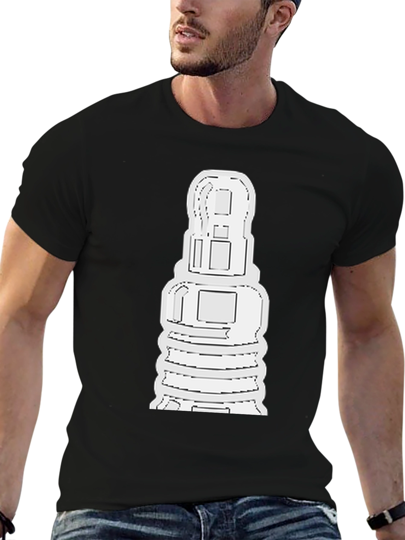 Black Abstract White Graphic Print Black Tee view 6