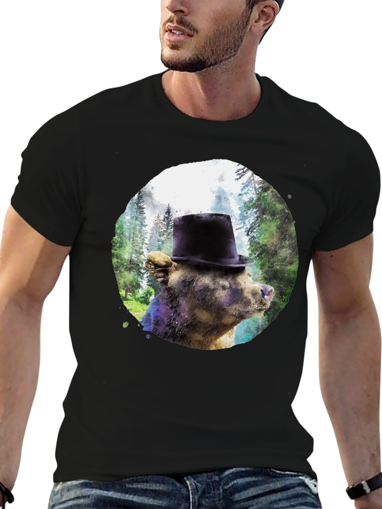 Black Bear in Top Hat Graphic Tee - Unique Forest Design view 6