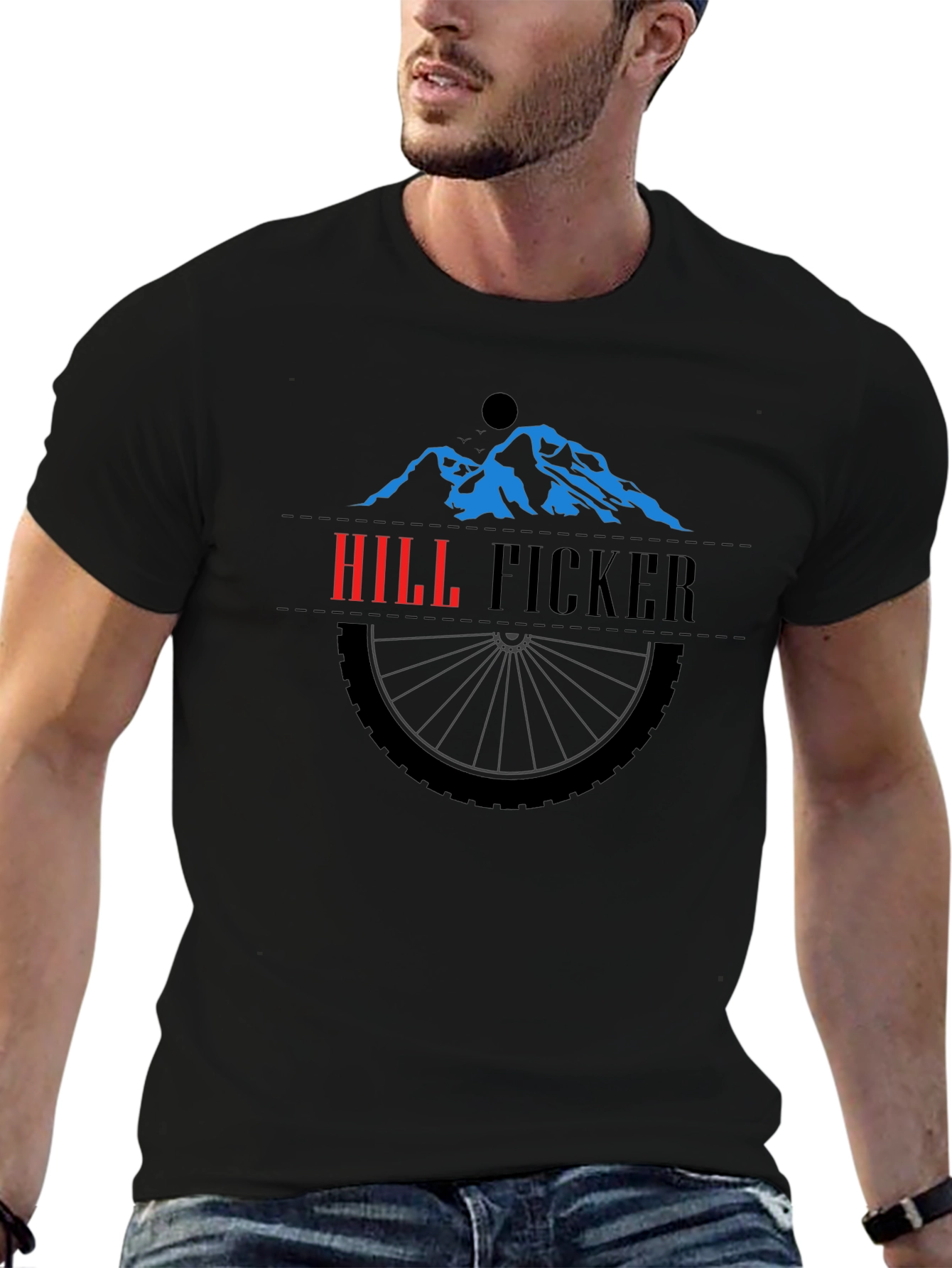 Black Hill Ficker Black T-Shirt with Mountain Bike Design view 6
