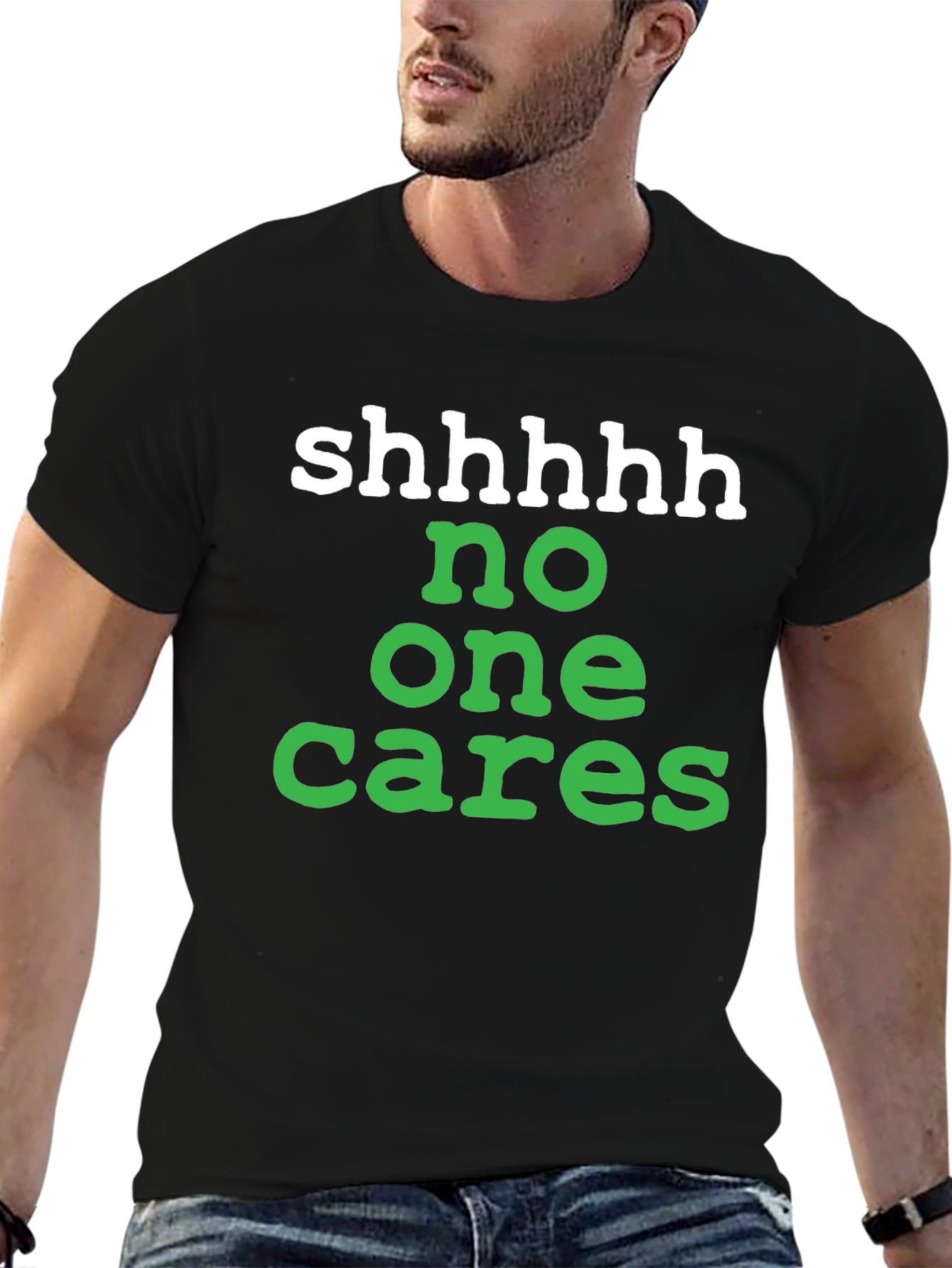 Black Shhhhh No One Cares Graphic Tee view 6