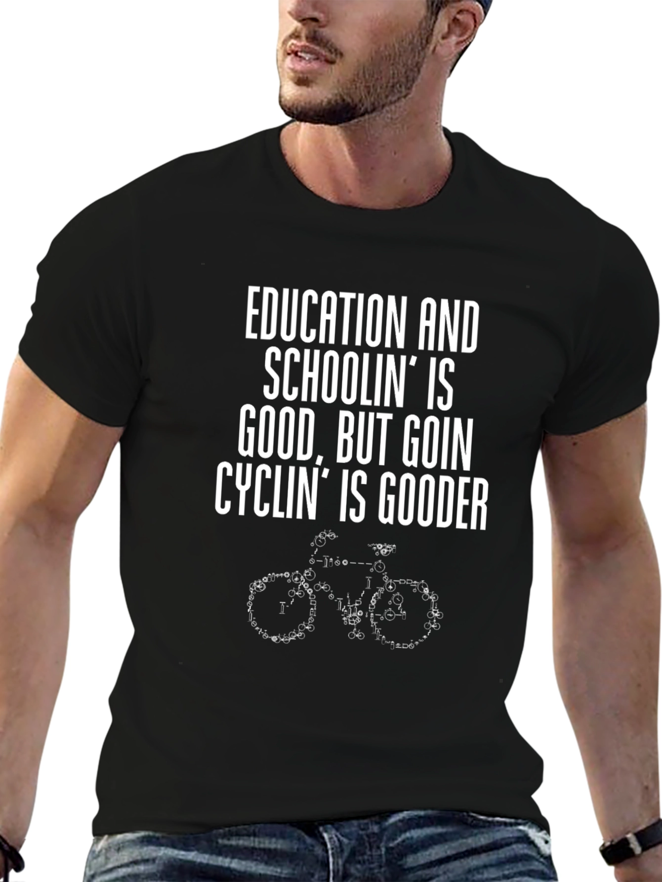 Black Funny Cycling T-Shirt - Education vs. Cycling view 6