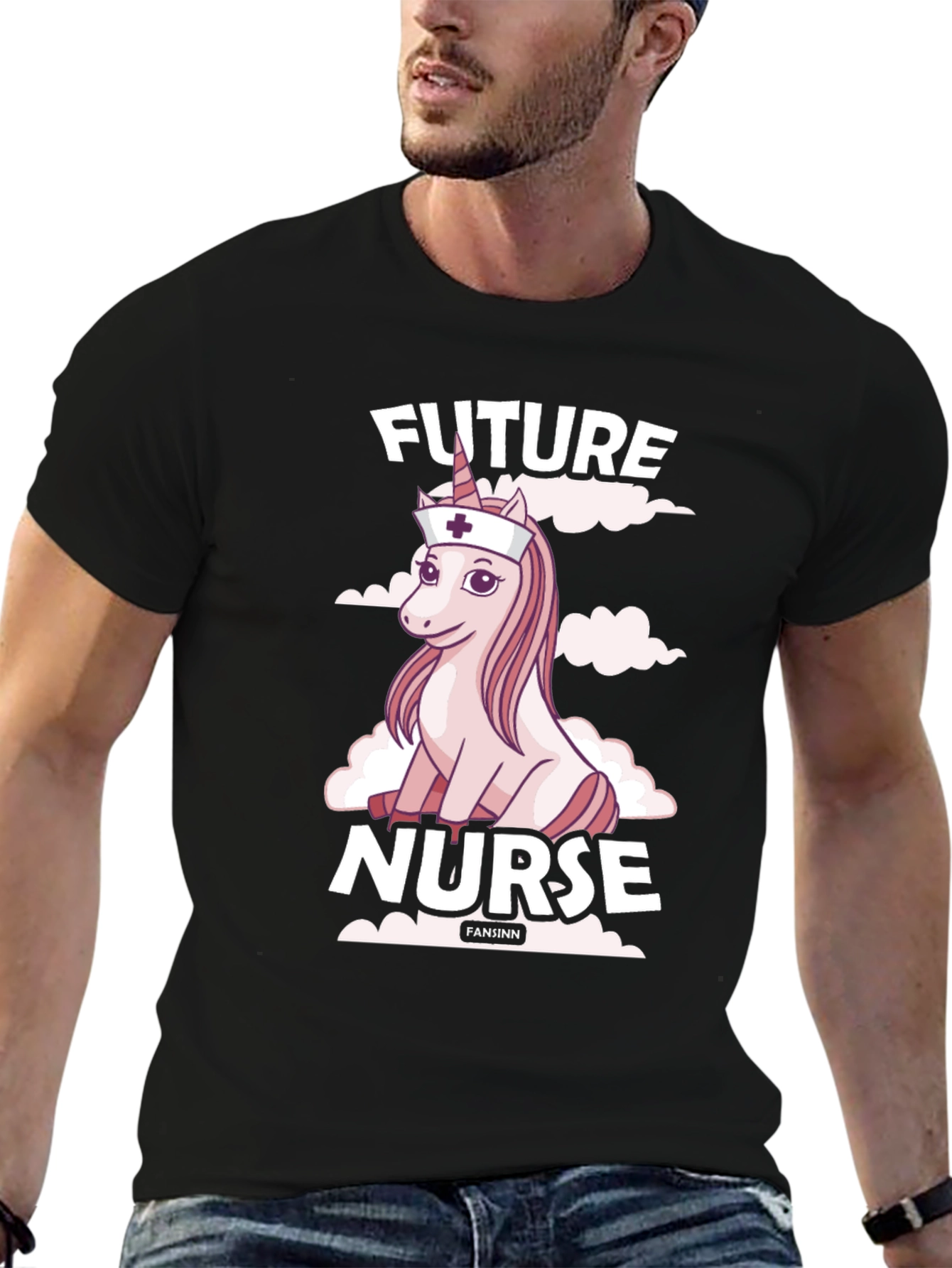 Black Future Nurse Unicorn T-Shirt - Funny Gift Idea view 6