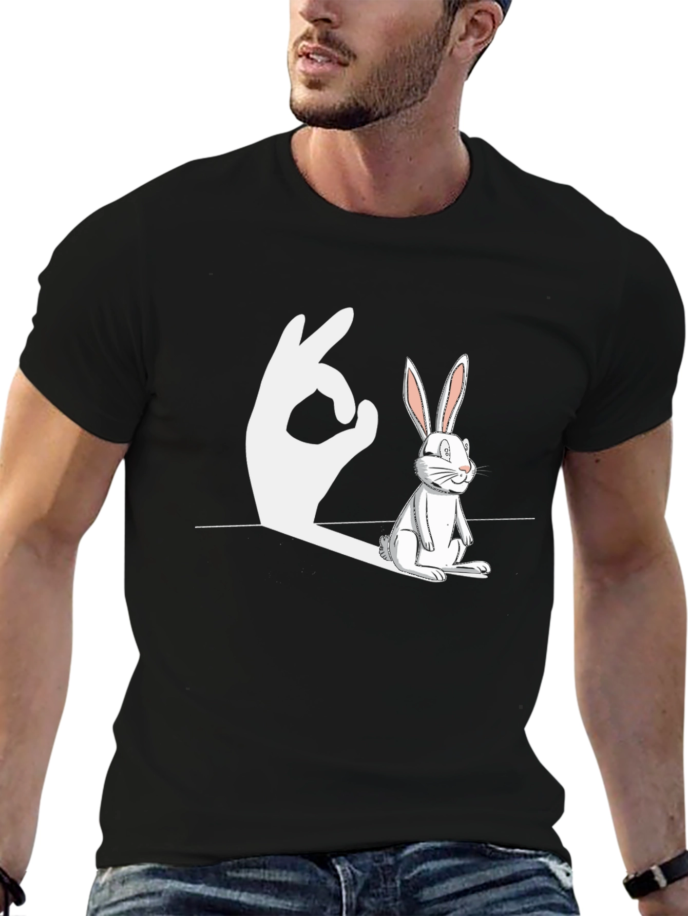 Black Rabbit Shadow Hand Gesture Funny Graphic T-Shirt view 6