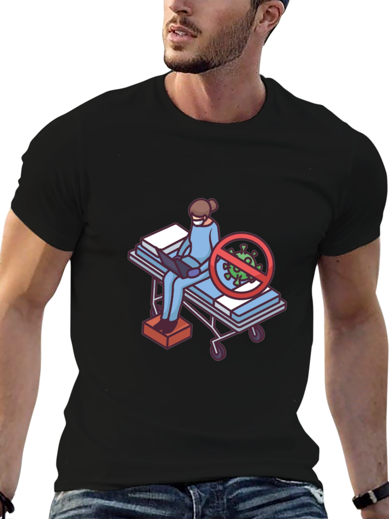Black Black T-Shirt with Medical Cartoon Graphic view 6