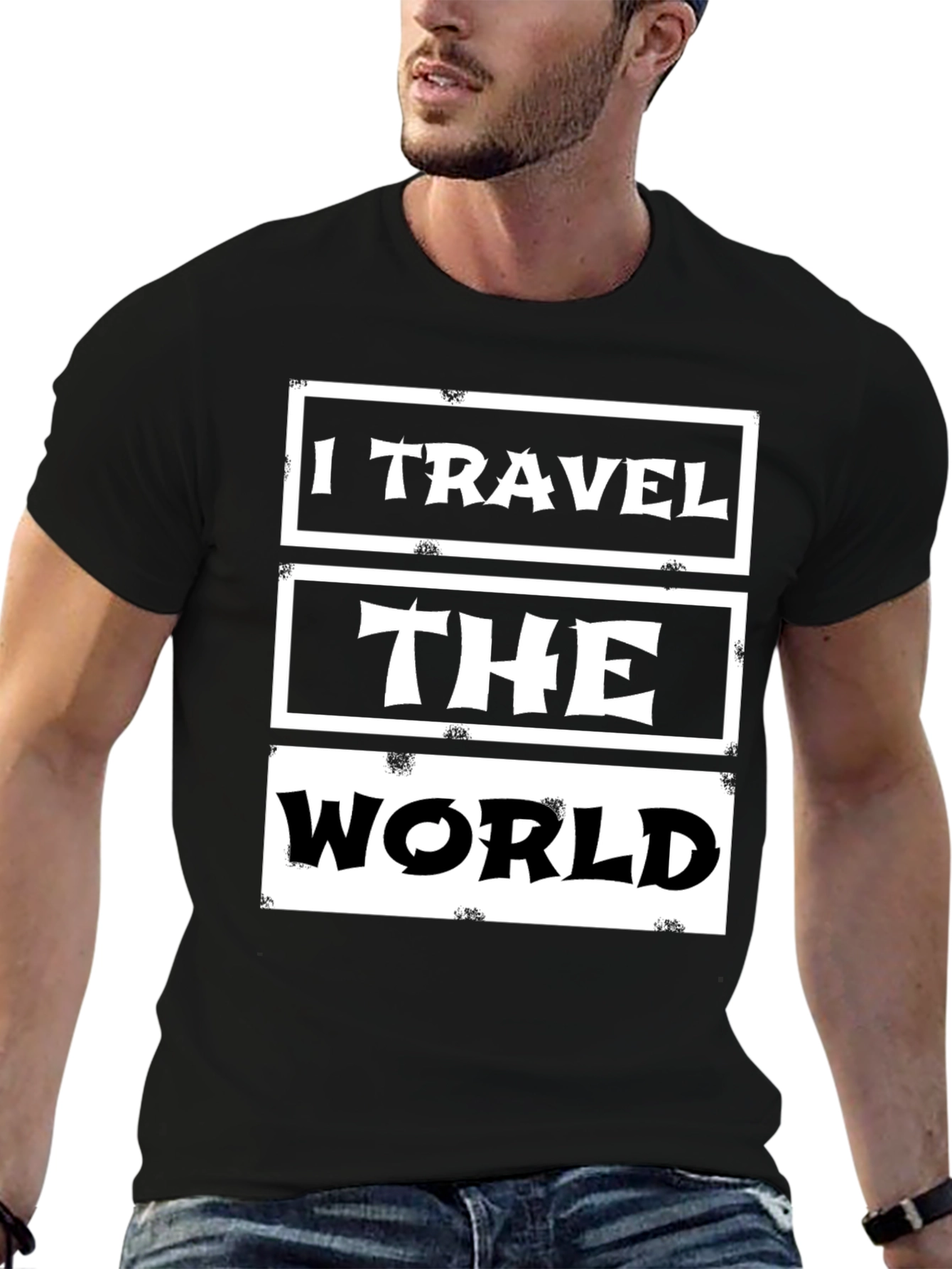 Black I Travel The World Graphic Tee - Black Cotton Casual T-Shirt view 6