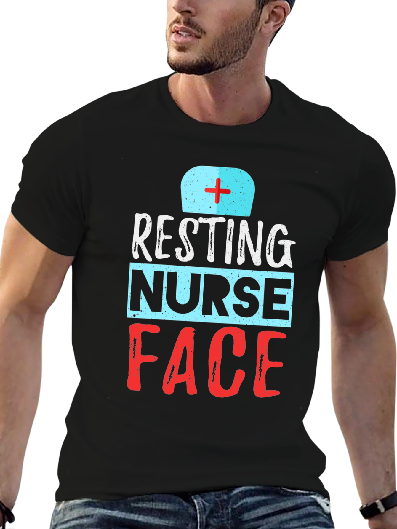Black Resting Nurse Face Graphic T-Shirt - Black view 6