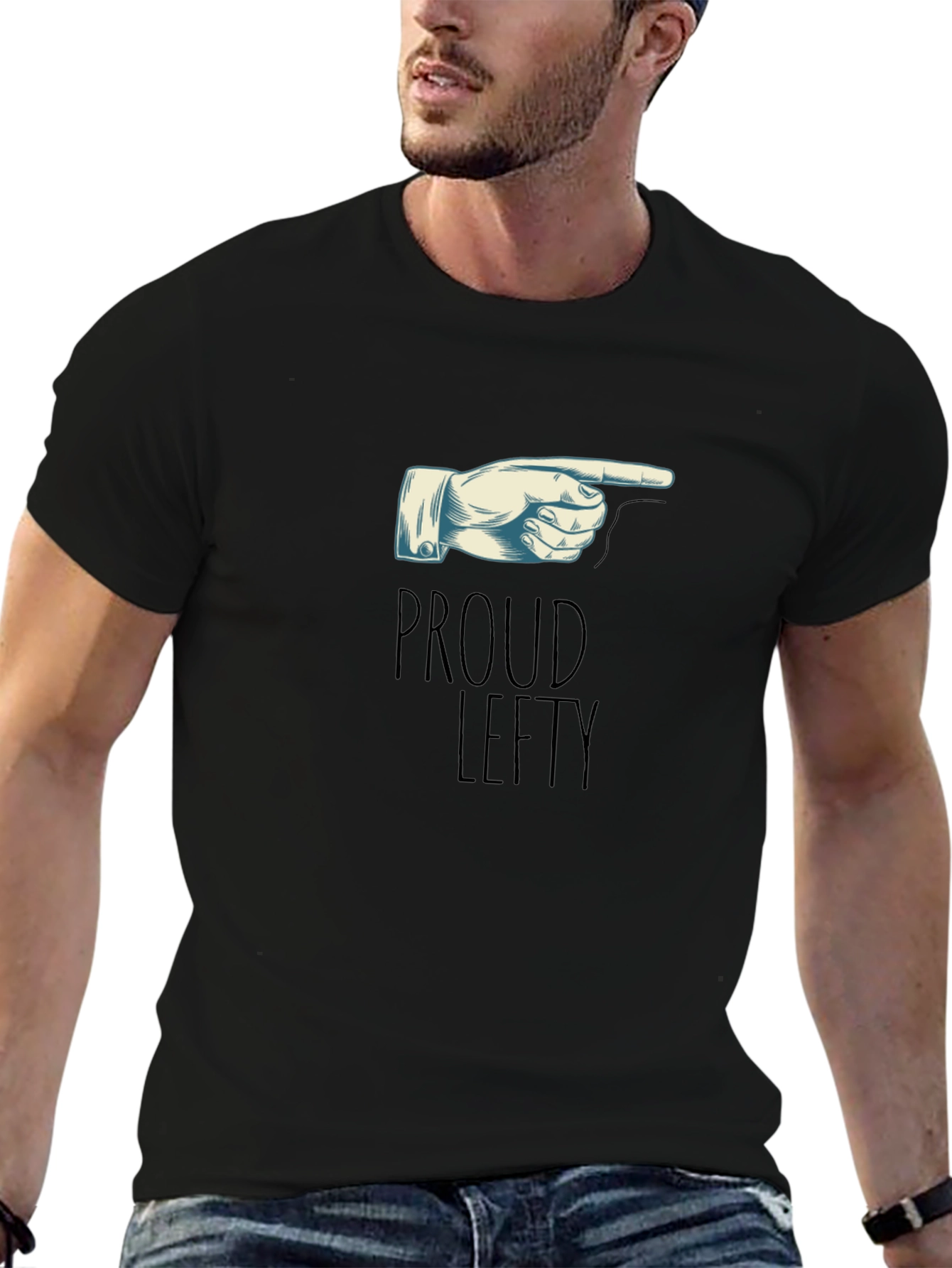 Black Proud Lefty T-Shirt - Pointing Hand Graphic Tee view 6