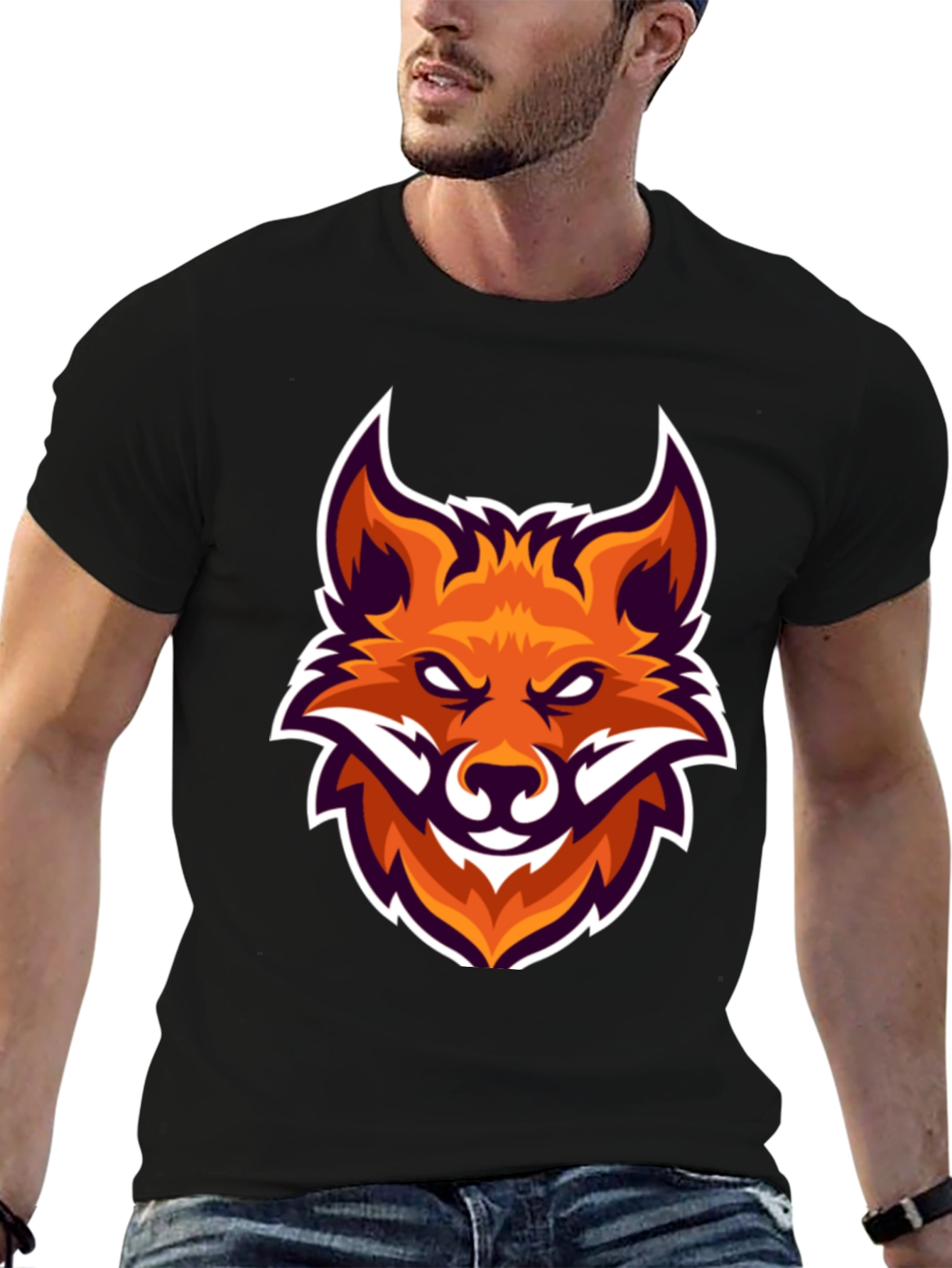 Black Black T-Shirt with Fox Head Graphic view 6
