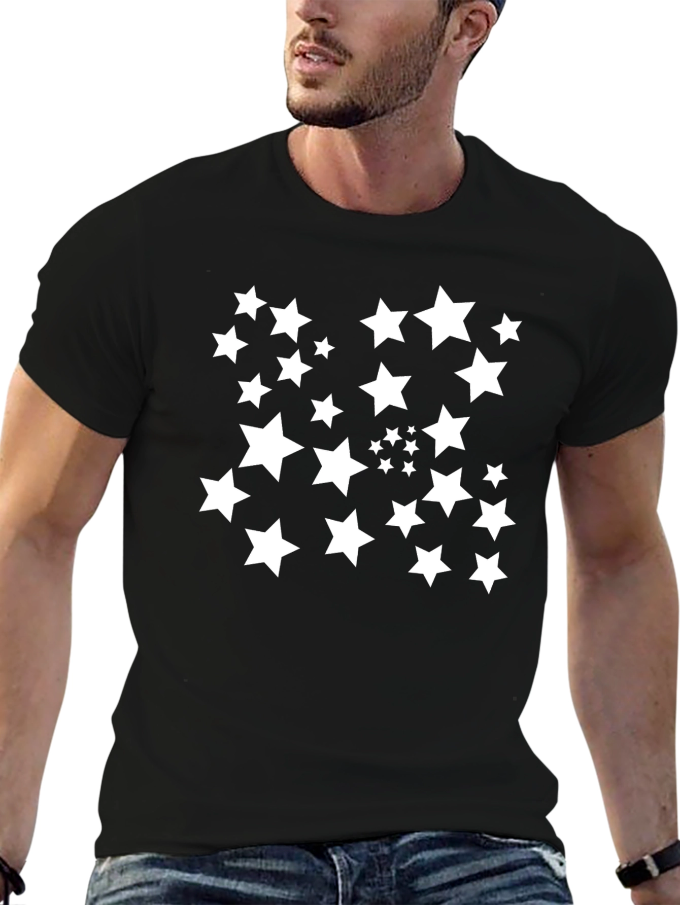 Black Starry Black Tee: Stylish Cosmic Graphic T-Shirt view 6