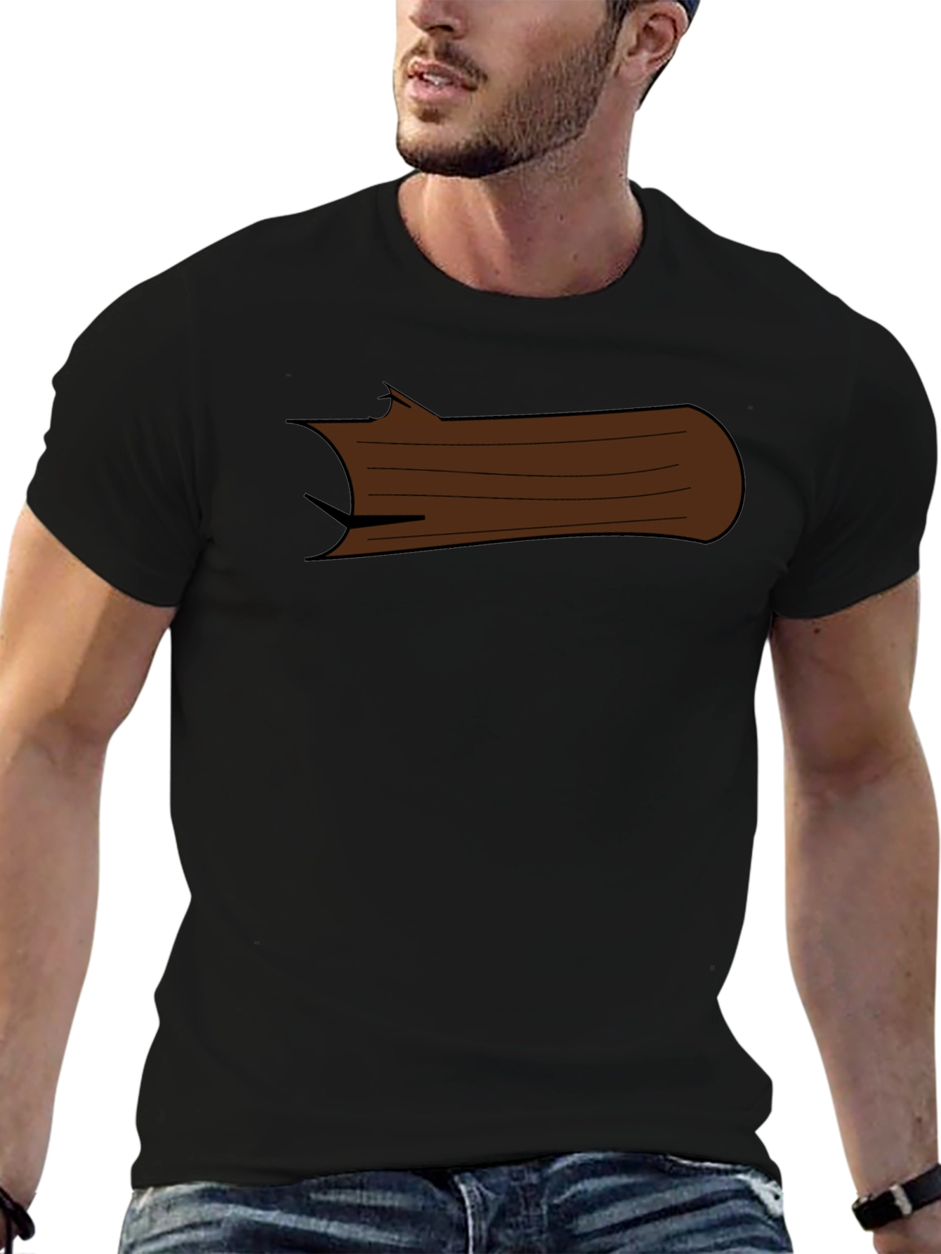 Black Cartoon Log Graphic Tee - Black Cotton T-Shirt view 6