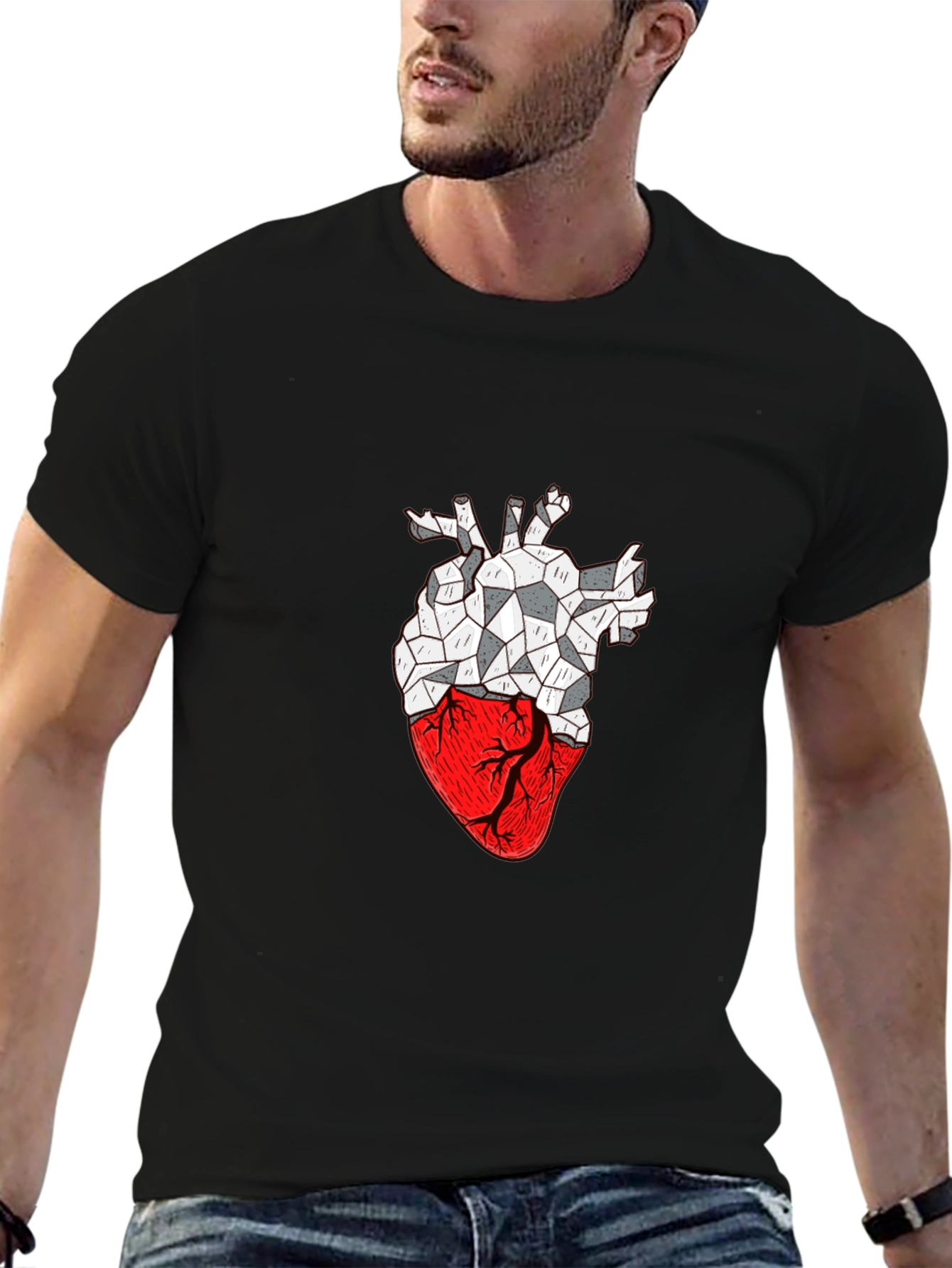 Black Geometric Heart Graphic T-Shirt view 6