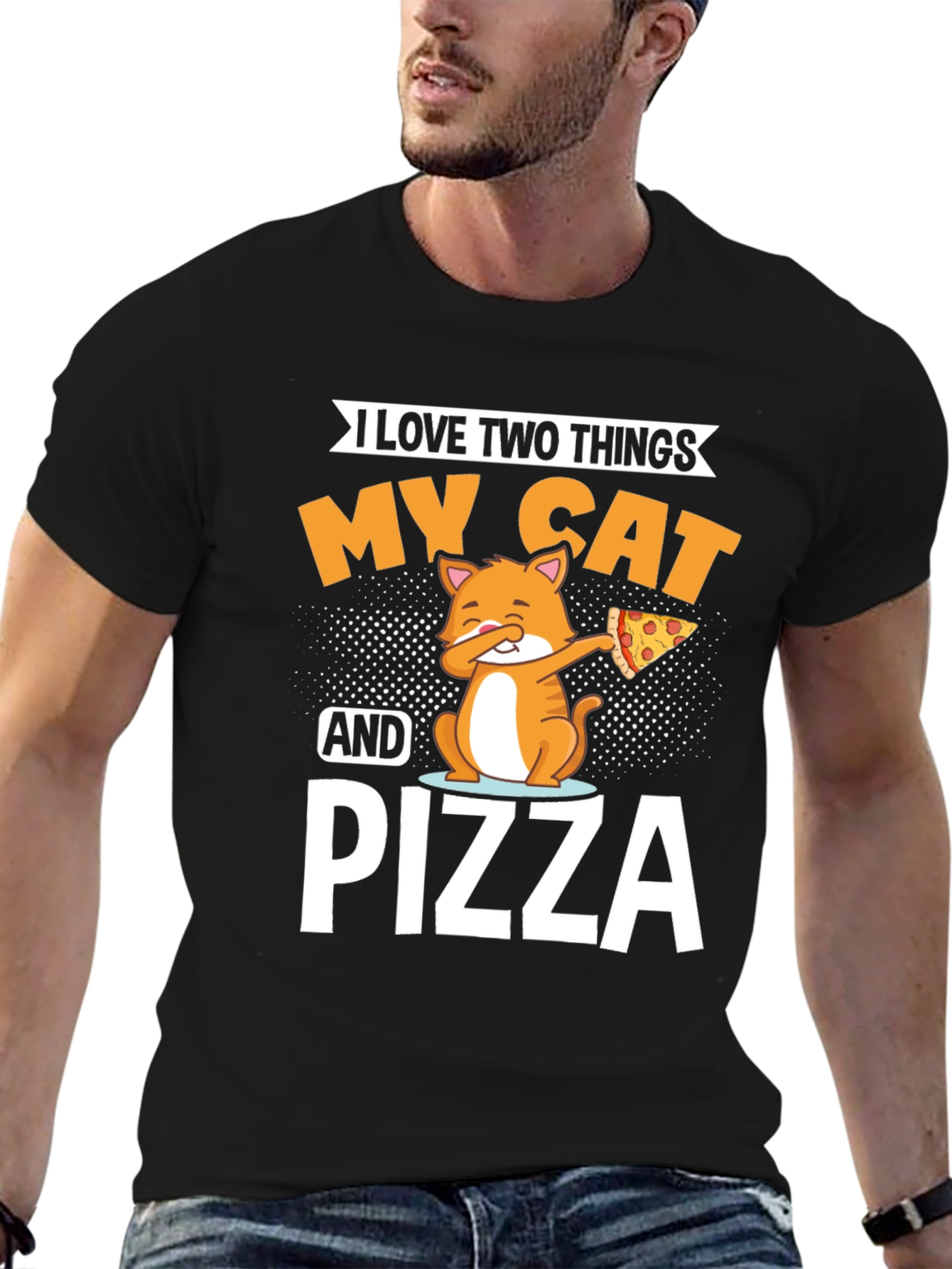Black My Cat and Pizza T-Shirt - Funny Novelty Tee view 6