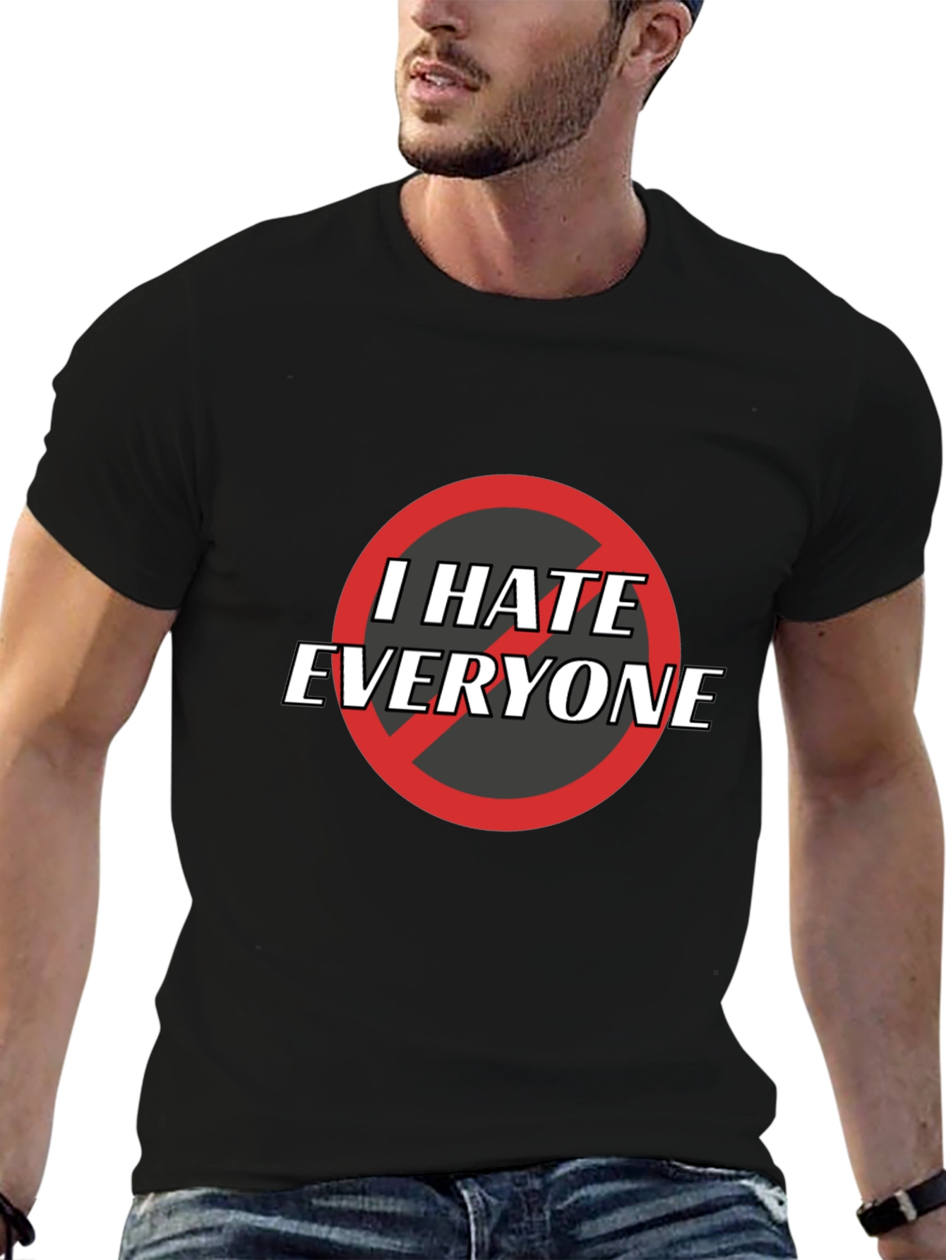 Black I Hate Everyone Graphic Tee - Black Cotton T-Shirt view 6