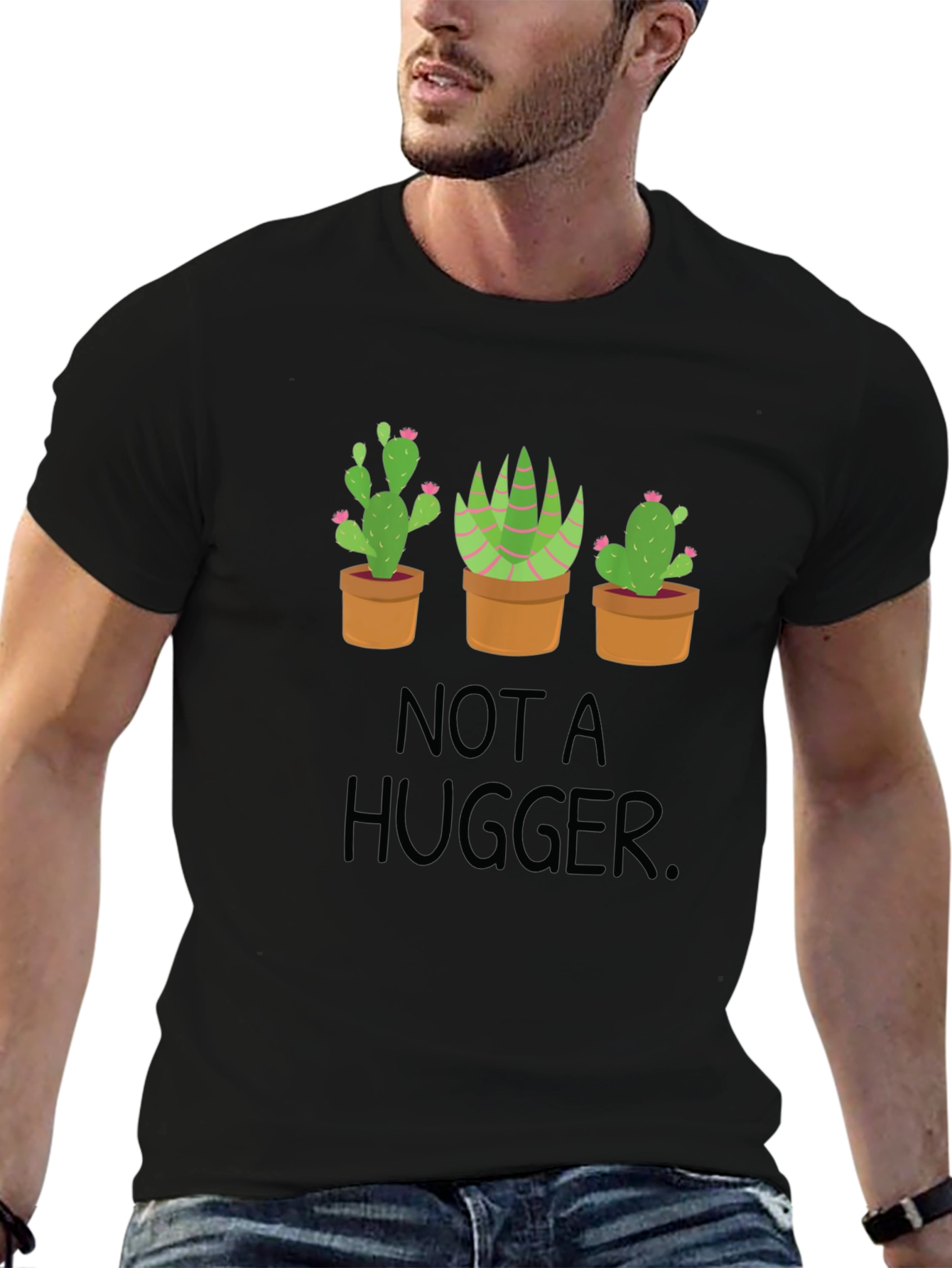 Black Not a Hugger Cactus Graphic Tee view 6