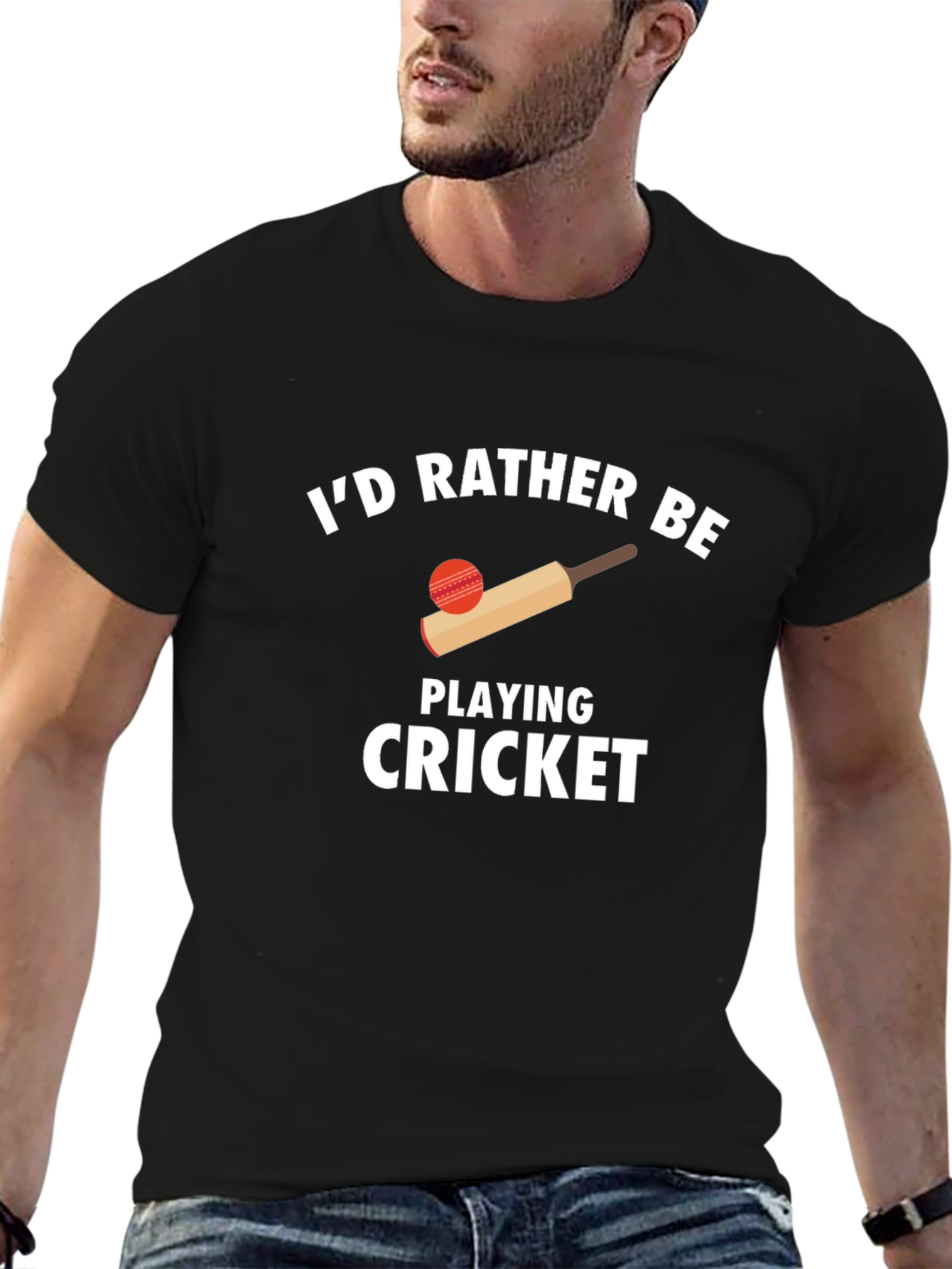 Black Cricket Lover Graphic T-Shirt - "I'd Rather Be Playing Cricket" view 6