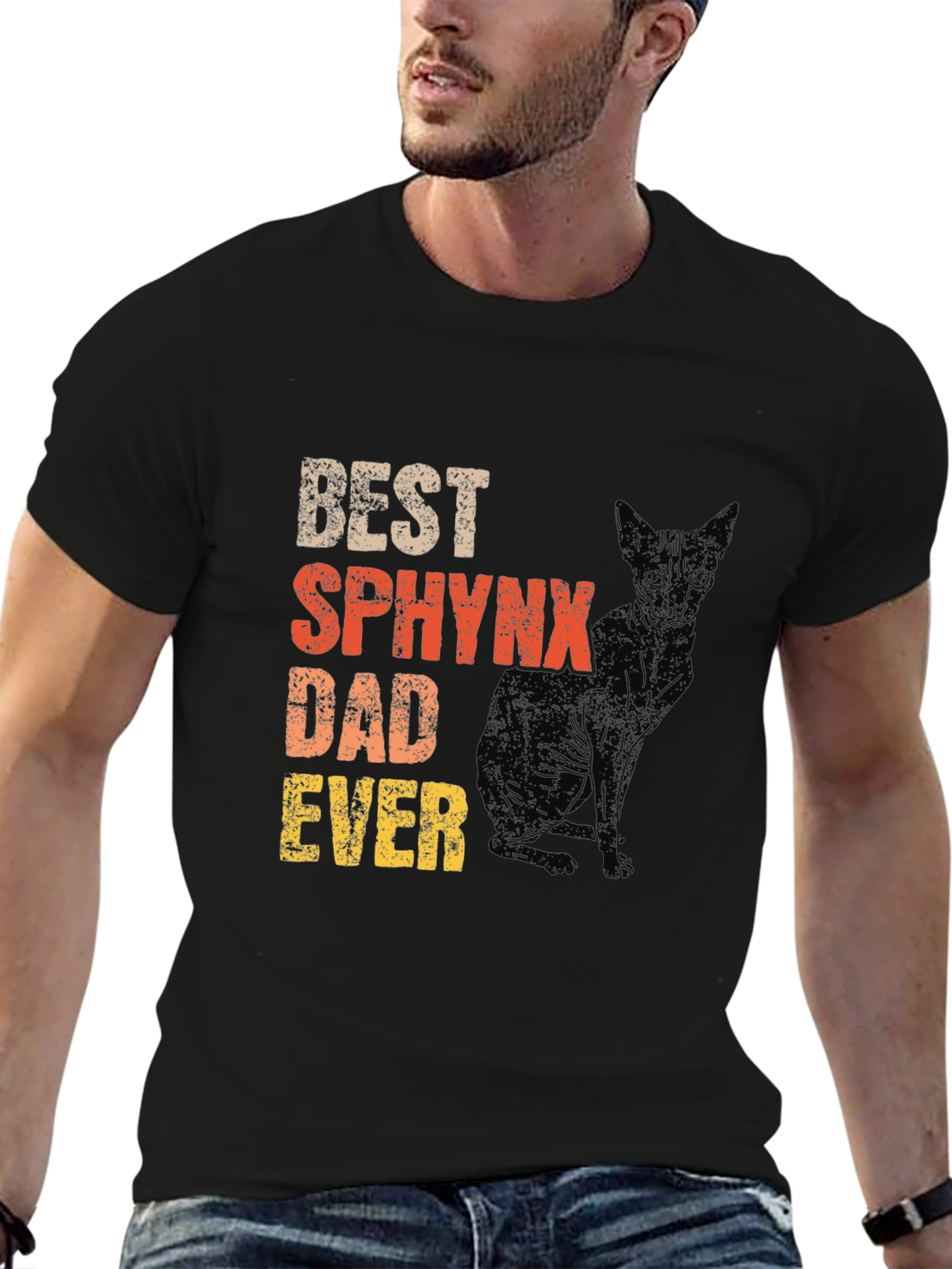 Black Best Sphynx Dad Ever T-Shirt view 6