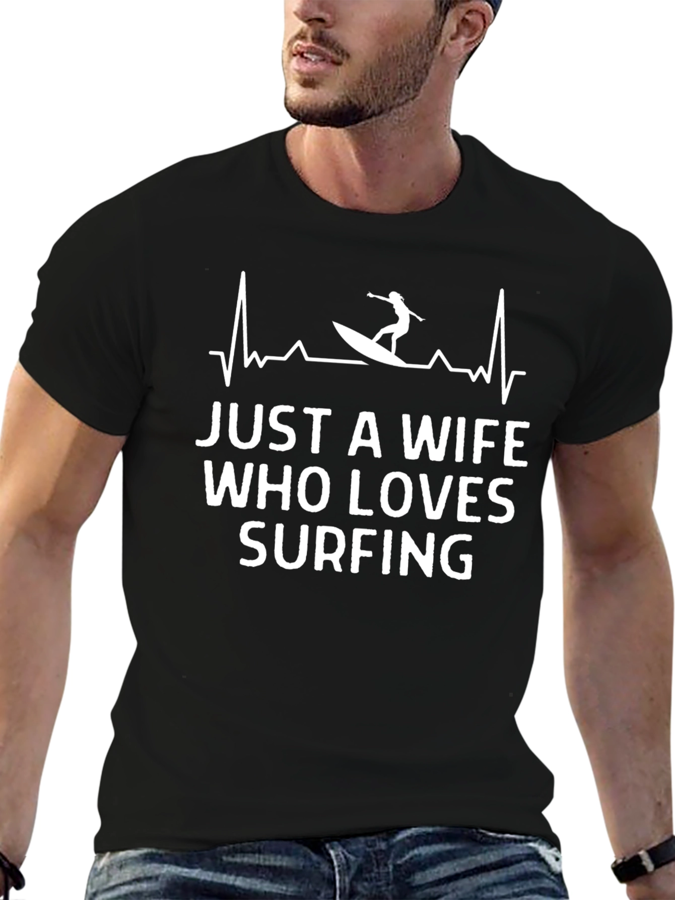Black Wife Surfing T-Shirt - Heartbeat Graphic Tee view 6