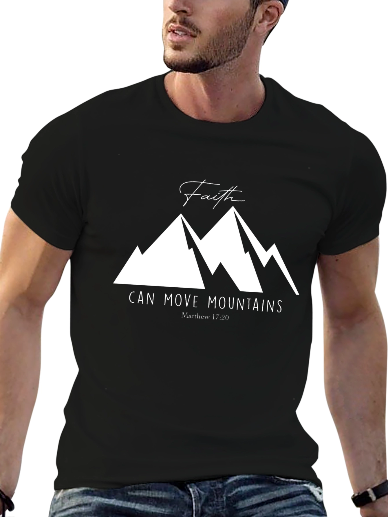 Black Faith Can Move Mountains Graphic Tee view 6
