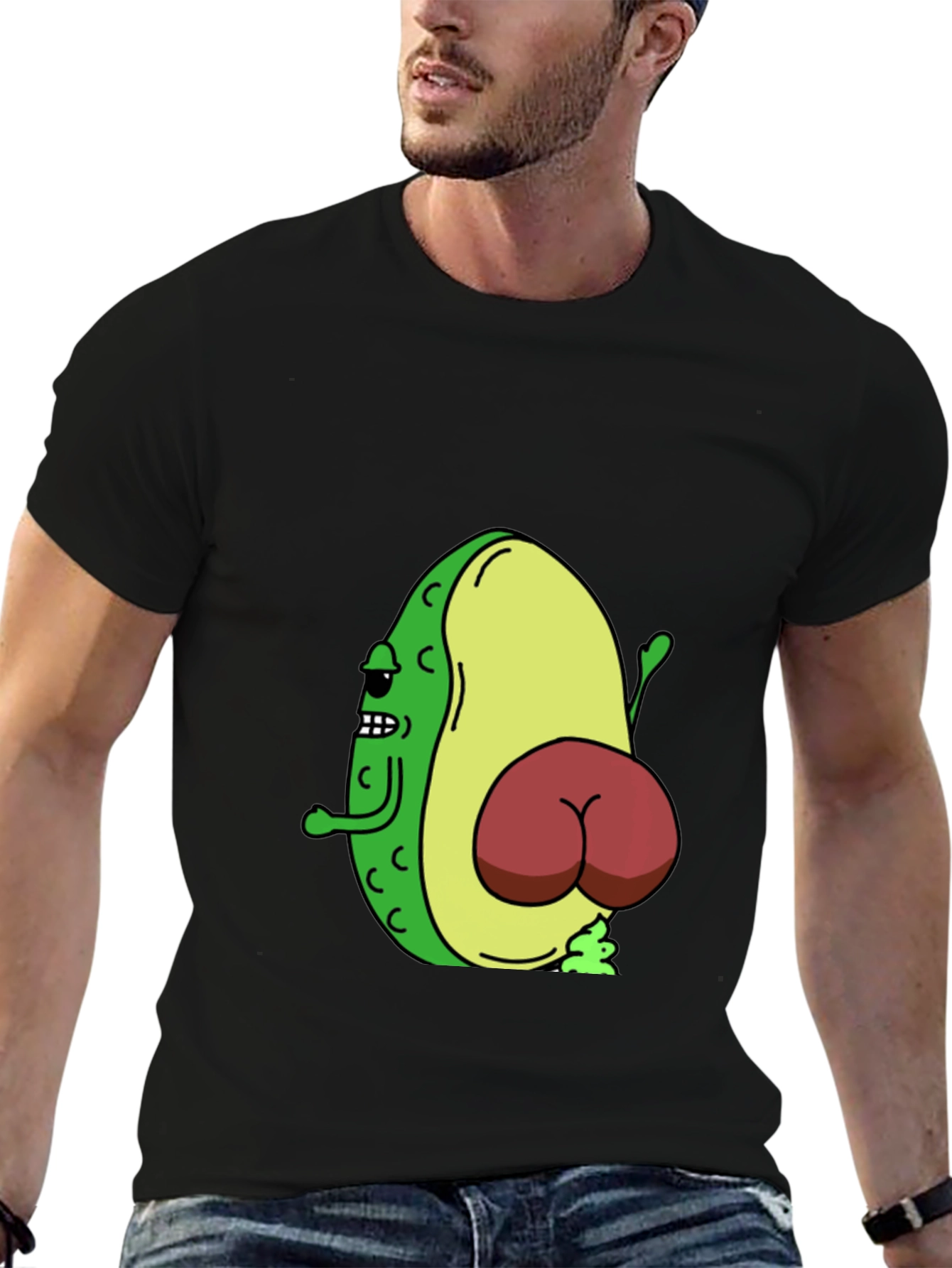 Black Funny Avocado Butt T-Shirt - Black view 6