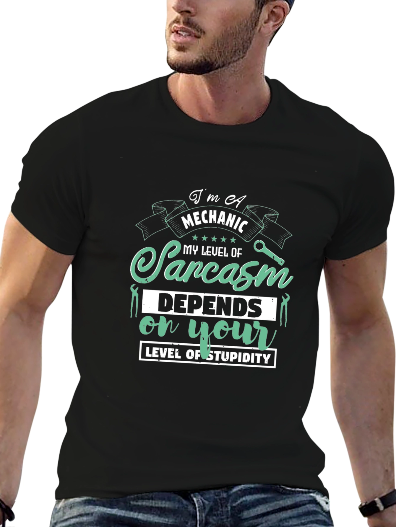 Black Mechanic Sarcasm T-Shirt - Level of Stupidity view 6