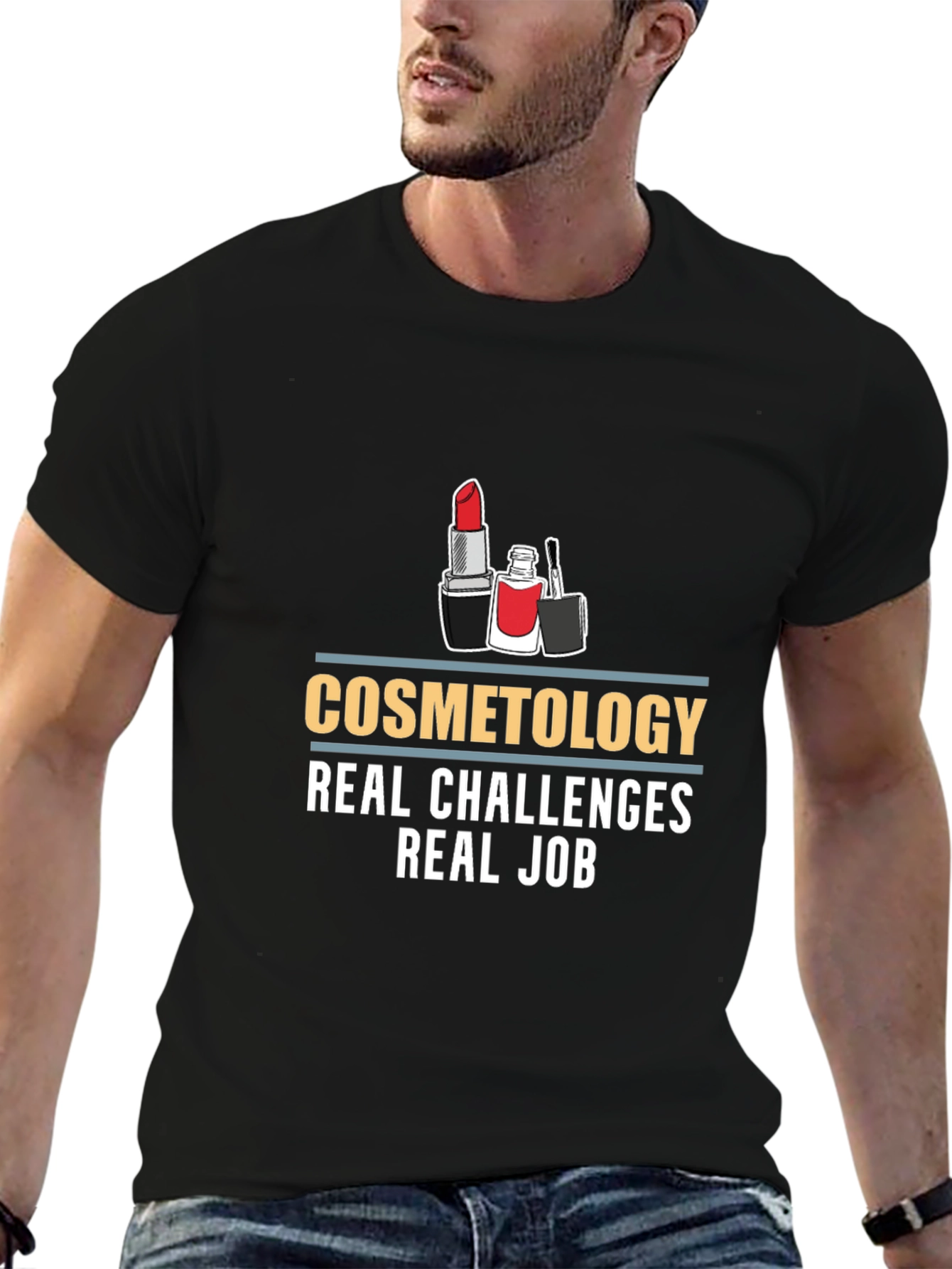 Black Cosmetology Real Challenges Black T-Shirt view 6