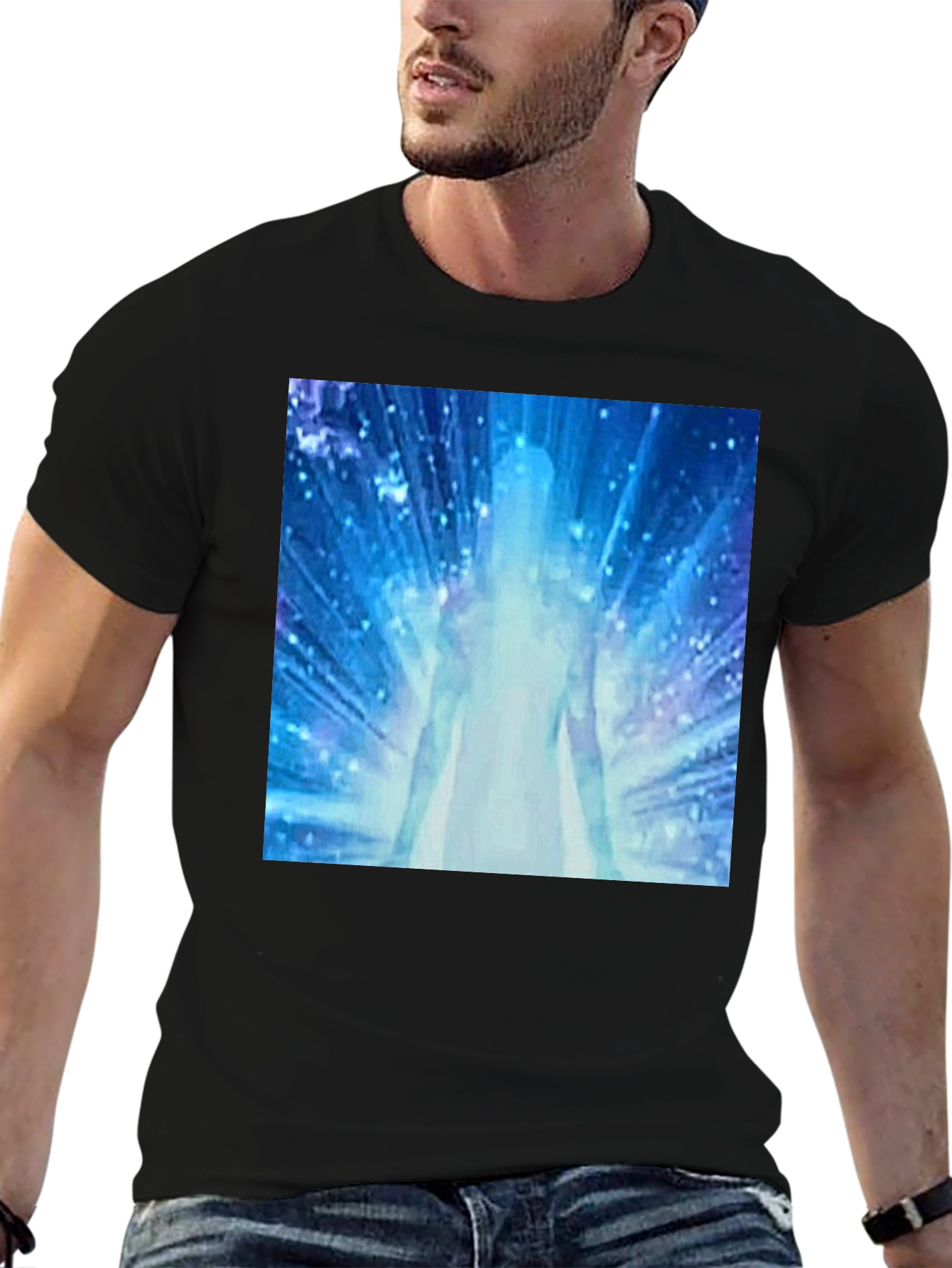 Black Astral Being T-Shirt - Cosmic Energy Design view 6