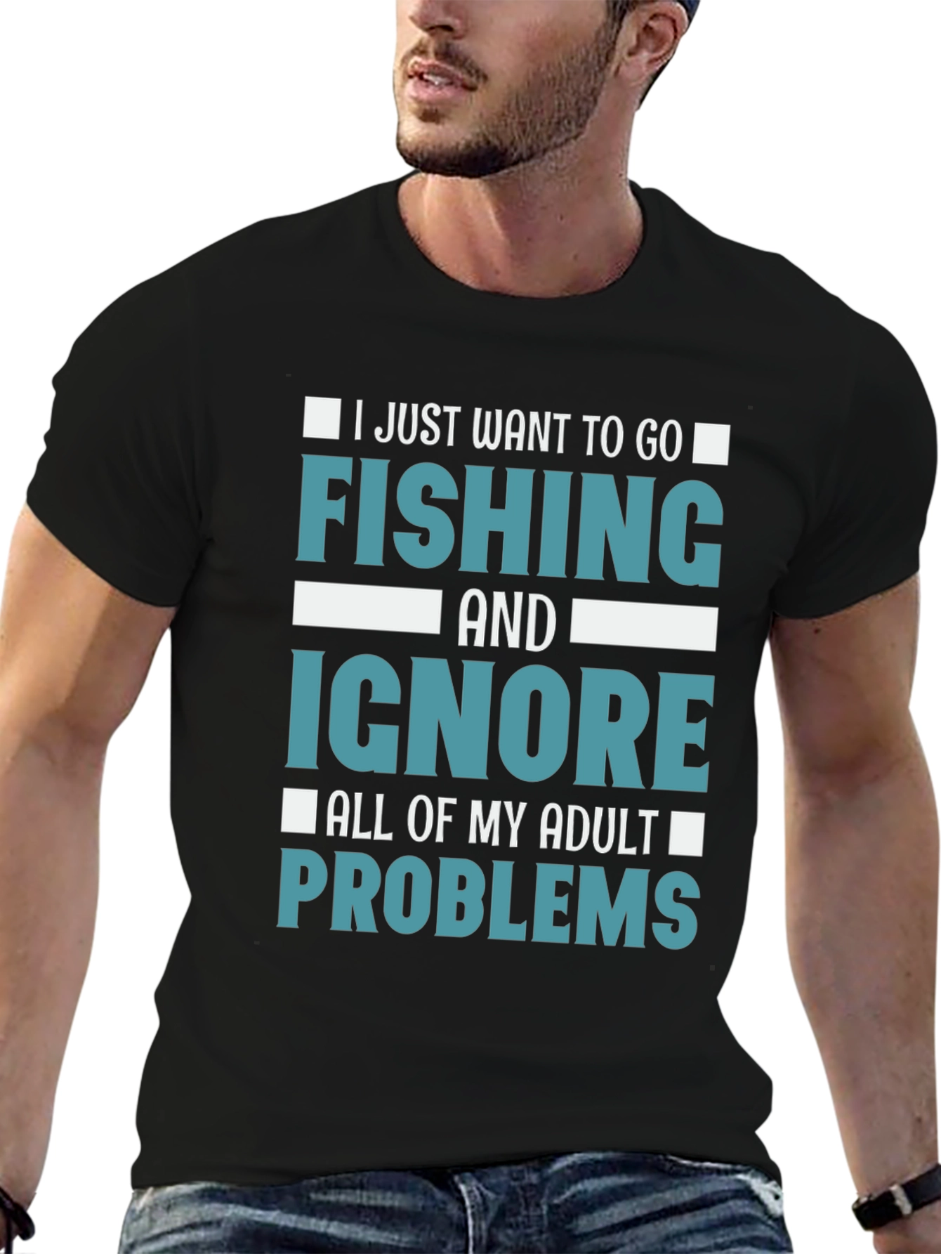 Black Fishing T-Shirt - Ignore Adult Problems Tee view 6
