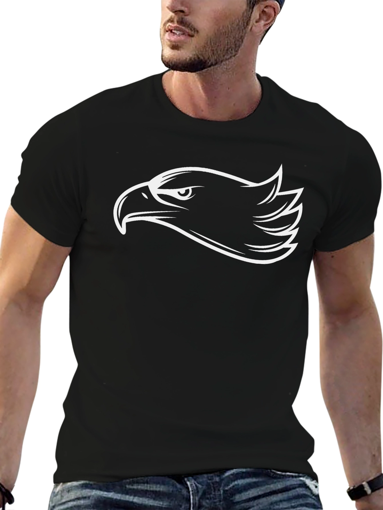 Black Eagle Head Graphic T-Shirt - Cool Bird Tee view 6