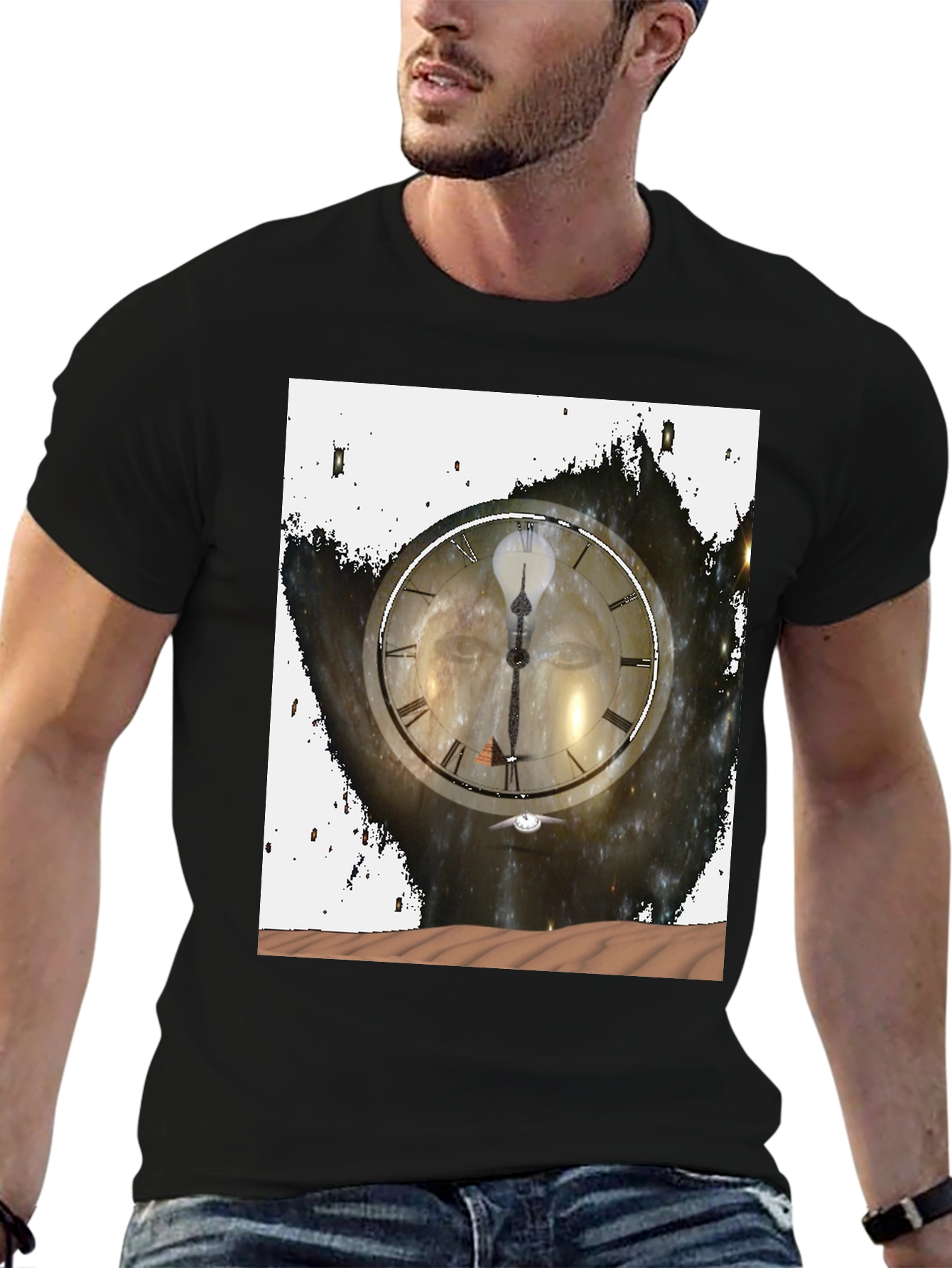 Black Time and Space Graphic Tee - Black Cotton Comfort view 6