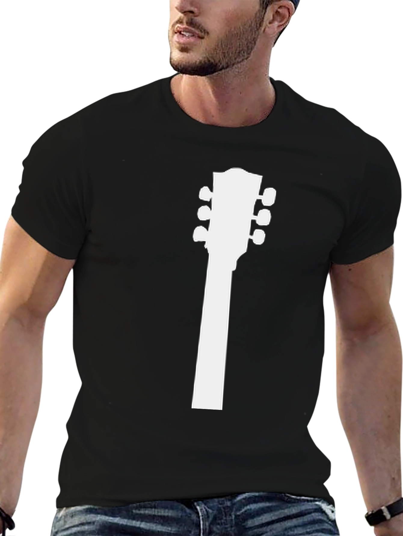 Black Guitar Headstock Graphic Tee - Black Cotton Shirt view 6