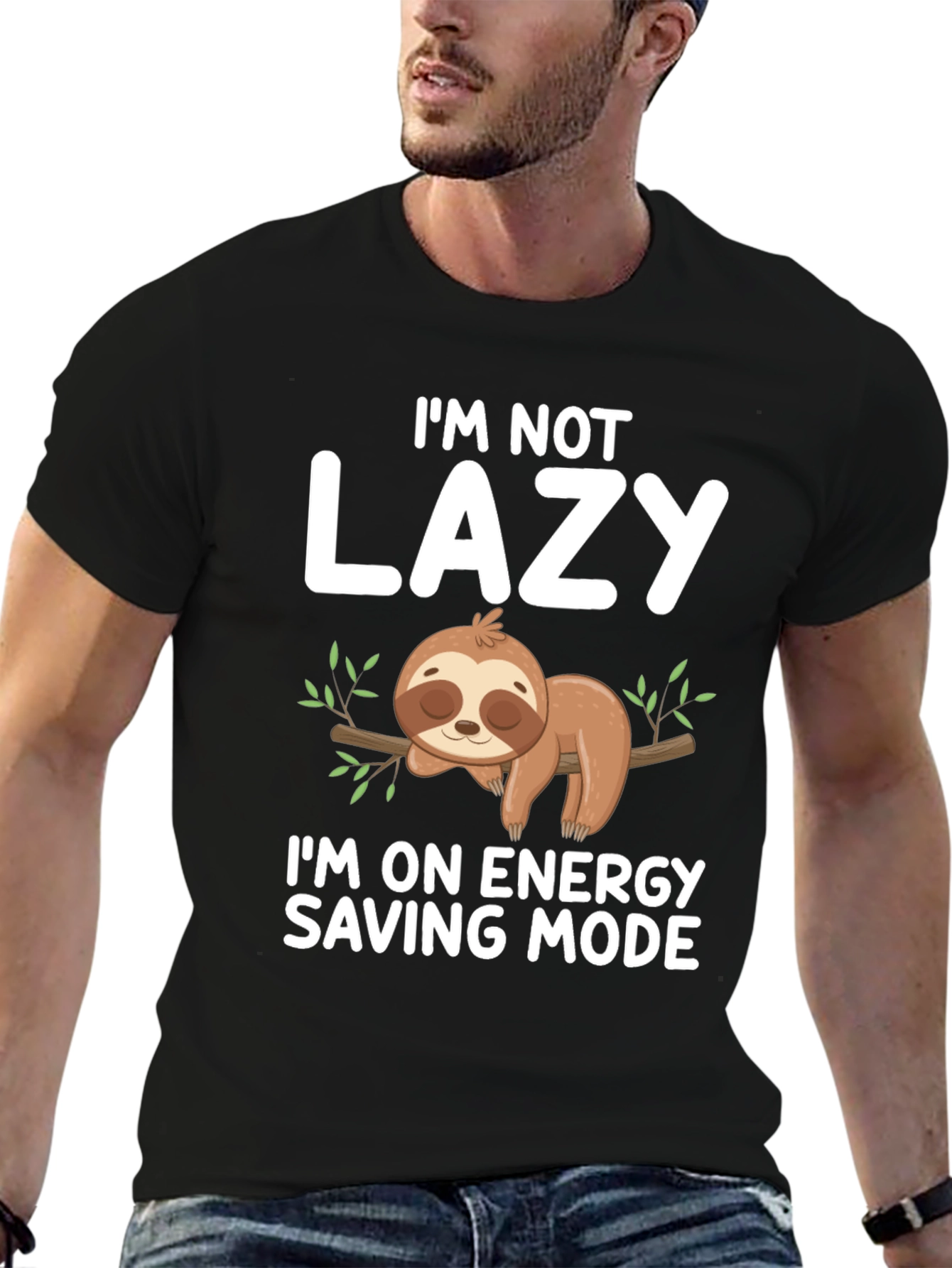 Black Lazy Sloth Energy Saving Mode Graphic Tee view 6