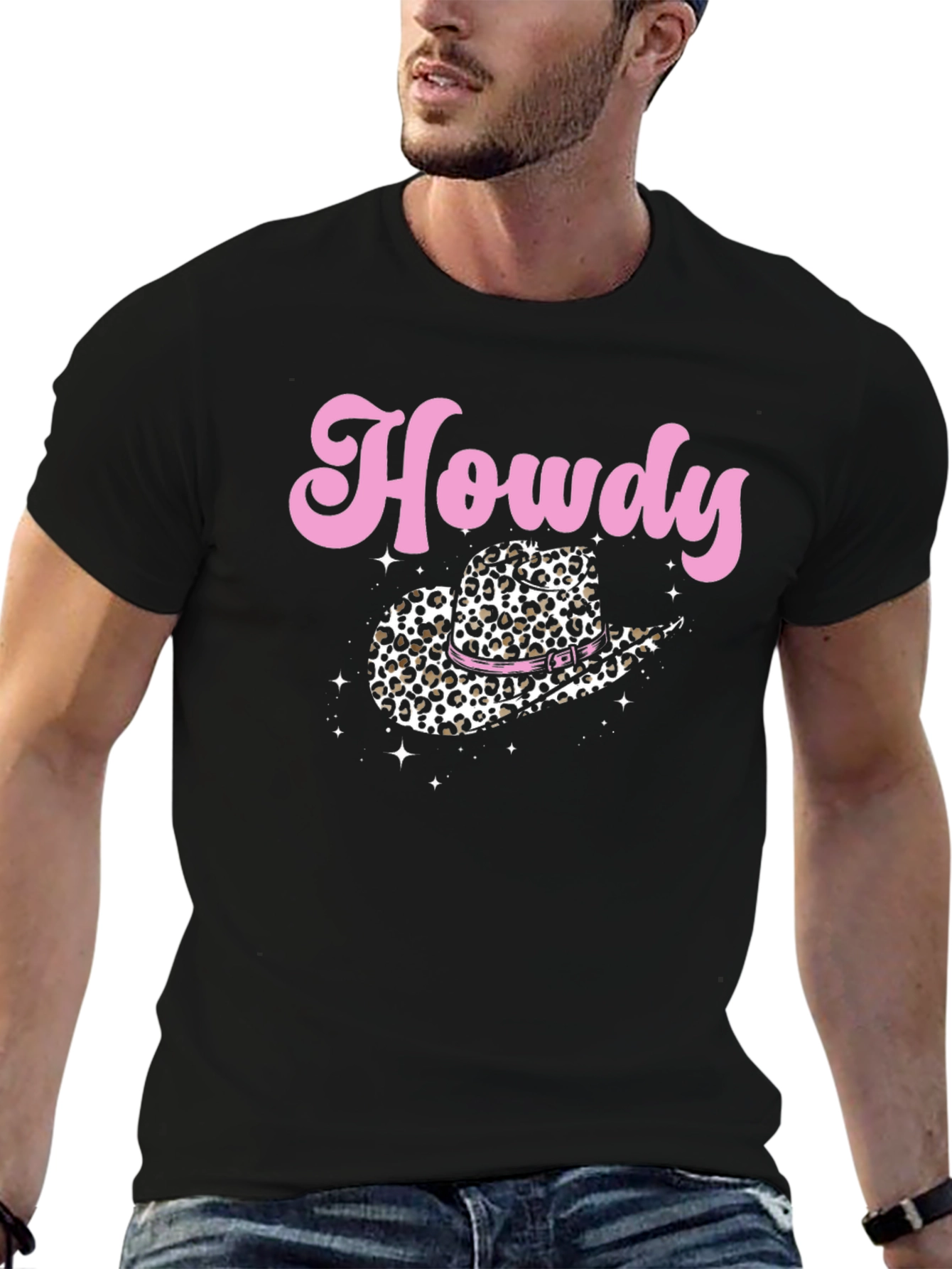 Black Howdy Leopard Cowboy Hat Graphic Tee view 6