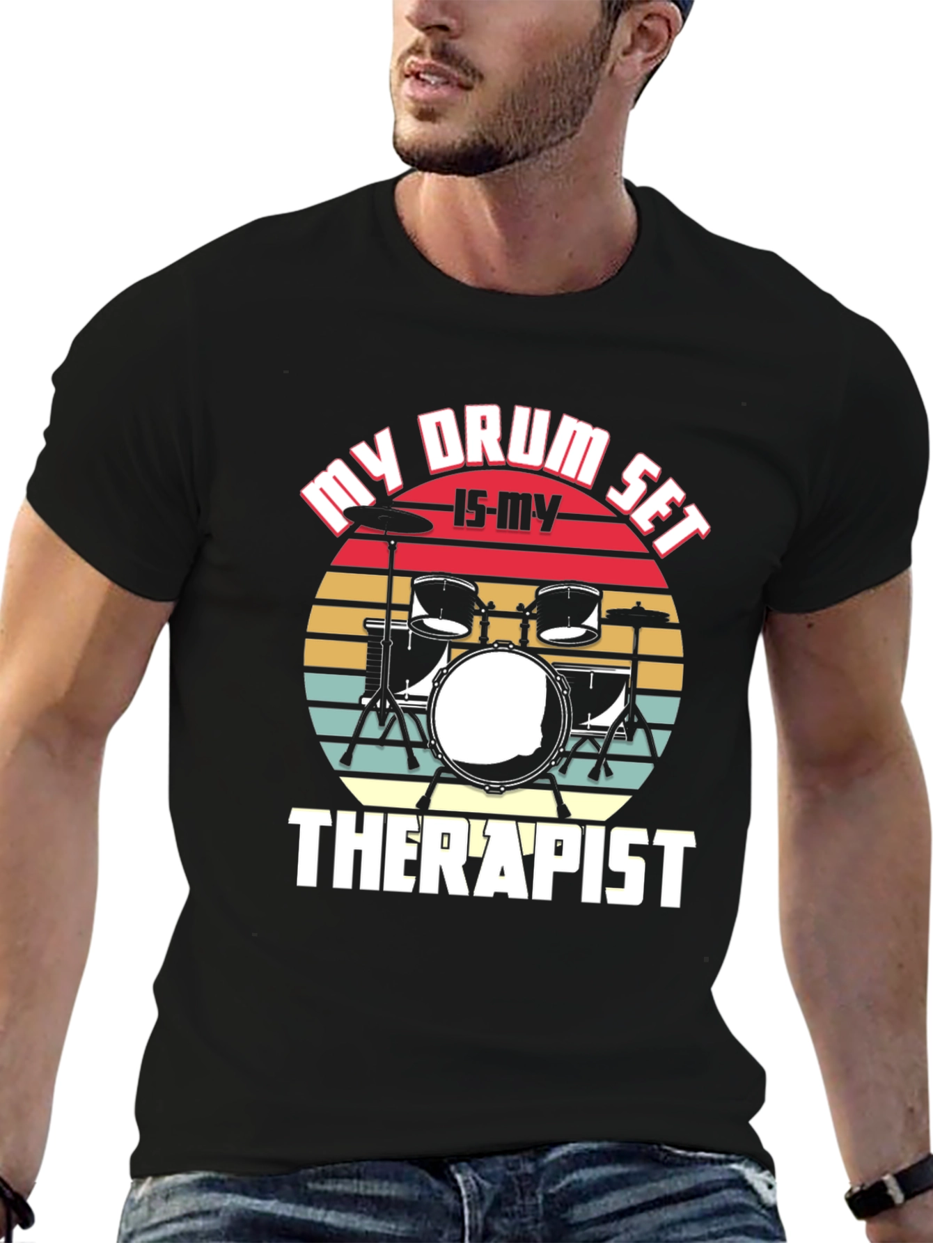 Black My Drum Set Is My Therapist T-Shirt view 6