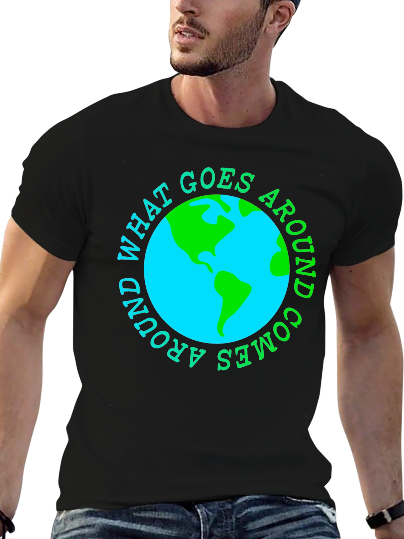 Black What Goes Around Comes Around Earth T-Shirt view 6