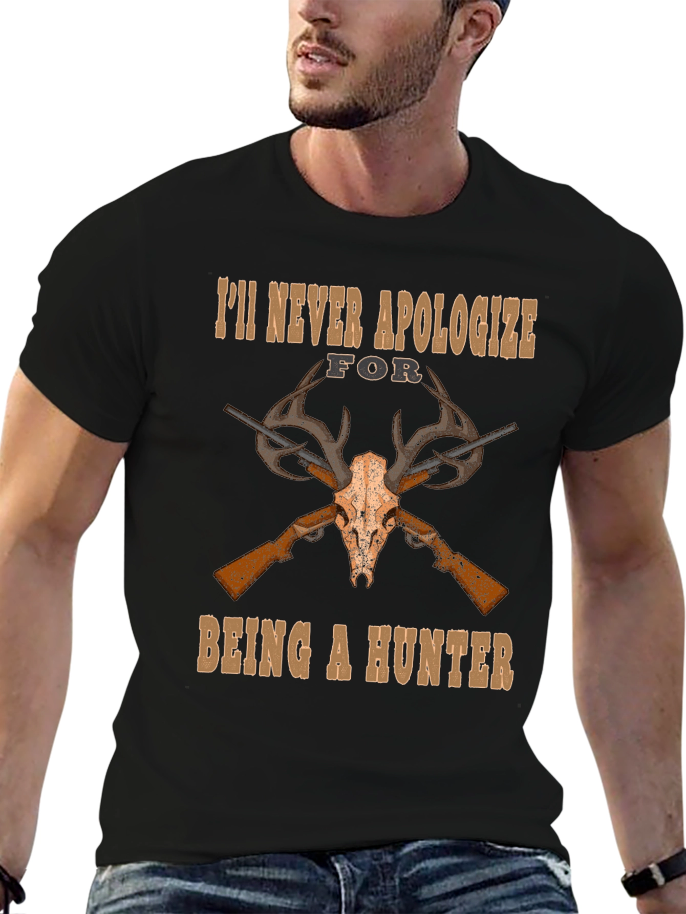 Black Hunter's Pride T-Shirt - Skull & Guns Design view 6