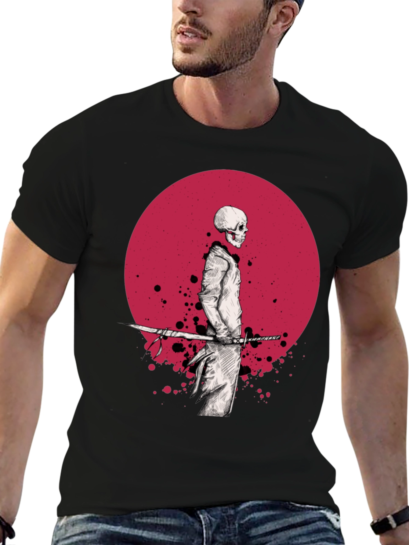 Black Samurai Skeleton T-Shirt - Black Graphic Tee view 6