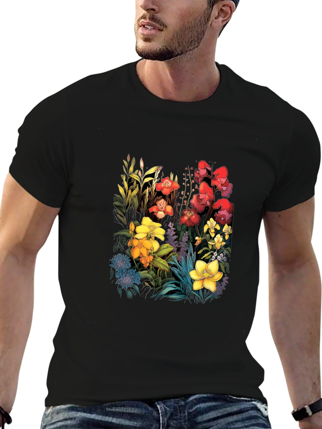 Black Floral Print Black T-Shirt view 6