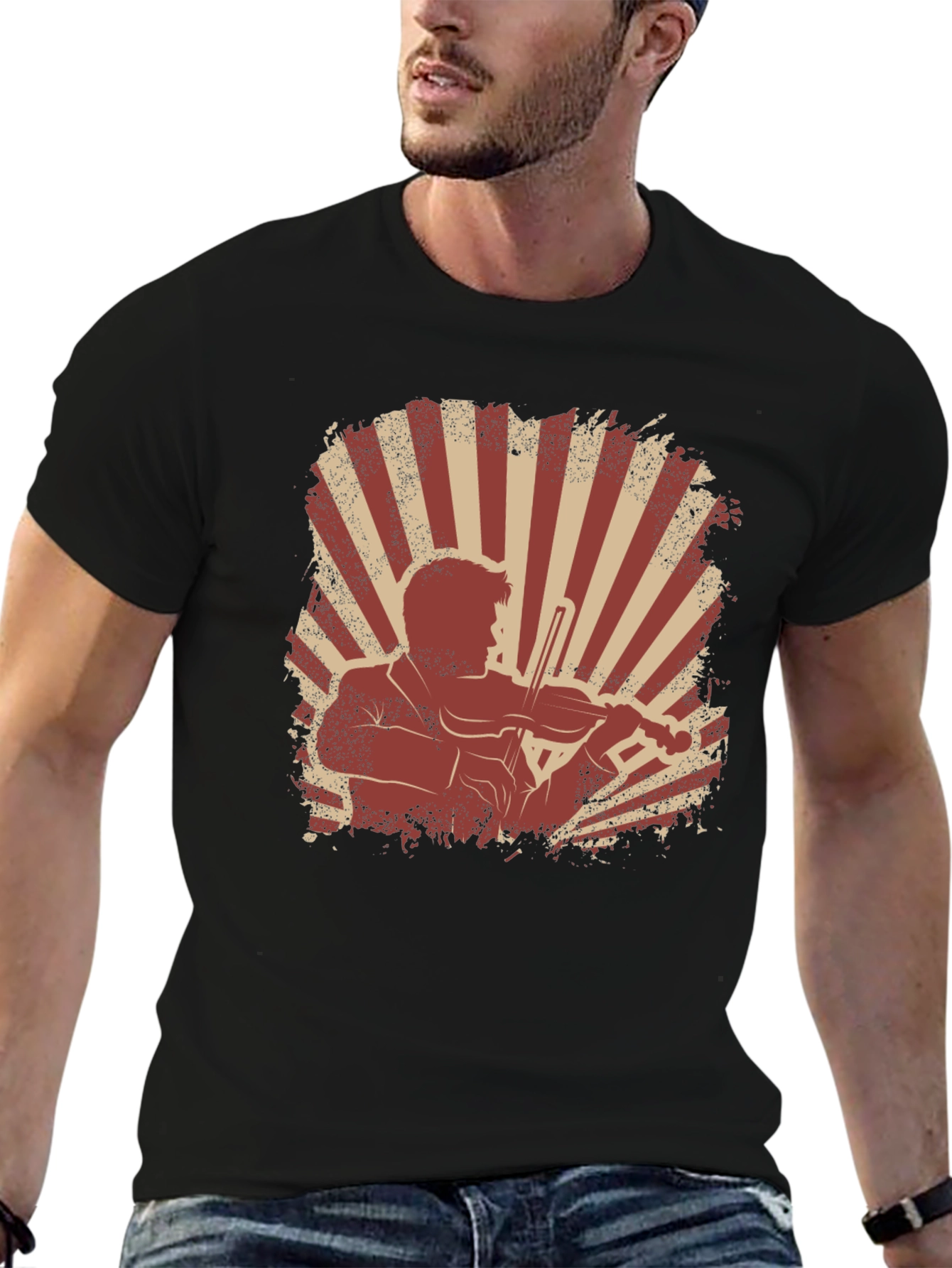 Black Violinist Graphic T-Shirt - Vintage Style view 6