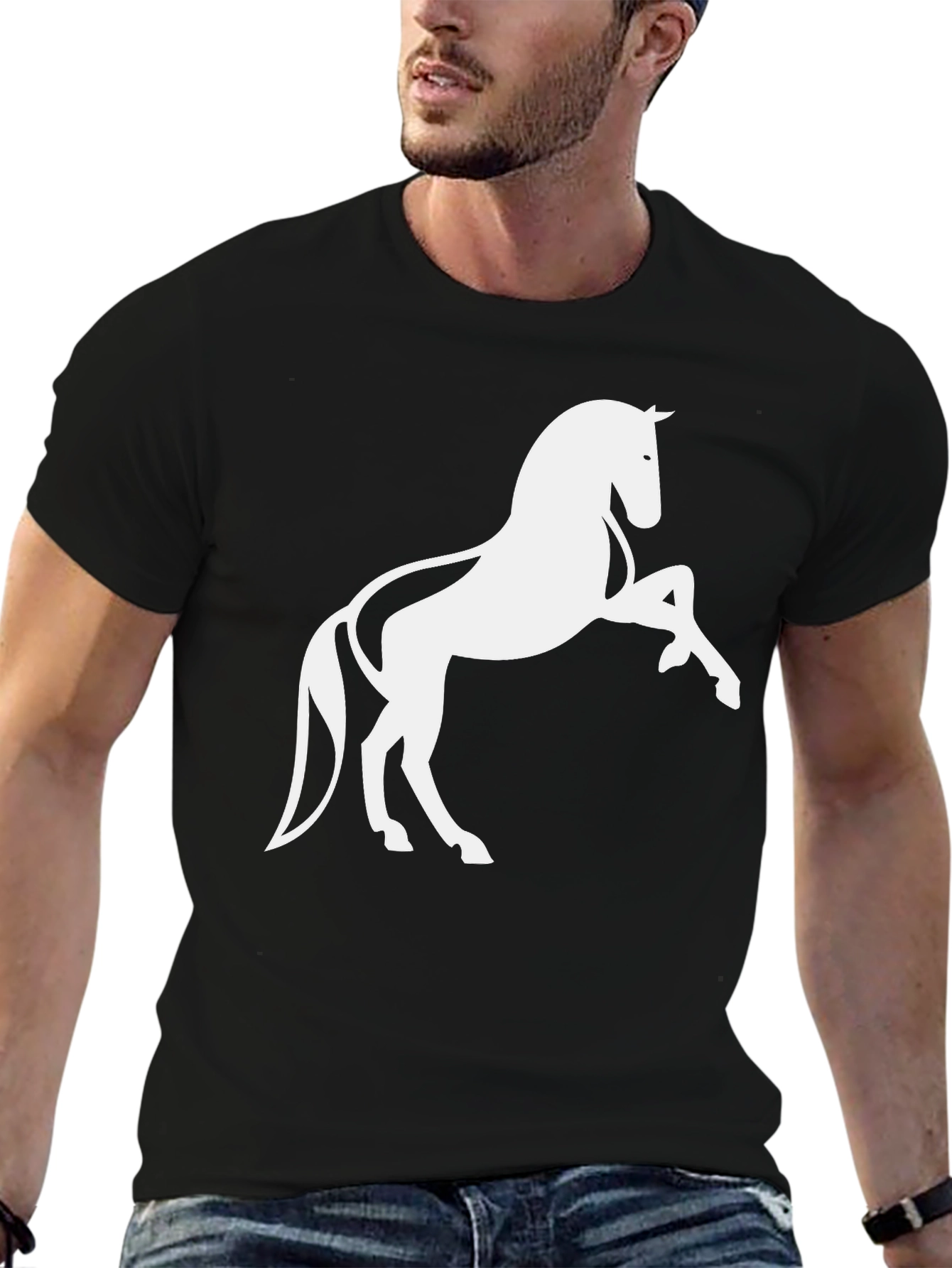 Black Black T-Shirt with Horse Graphic view 6