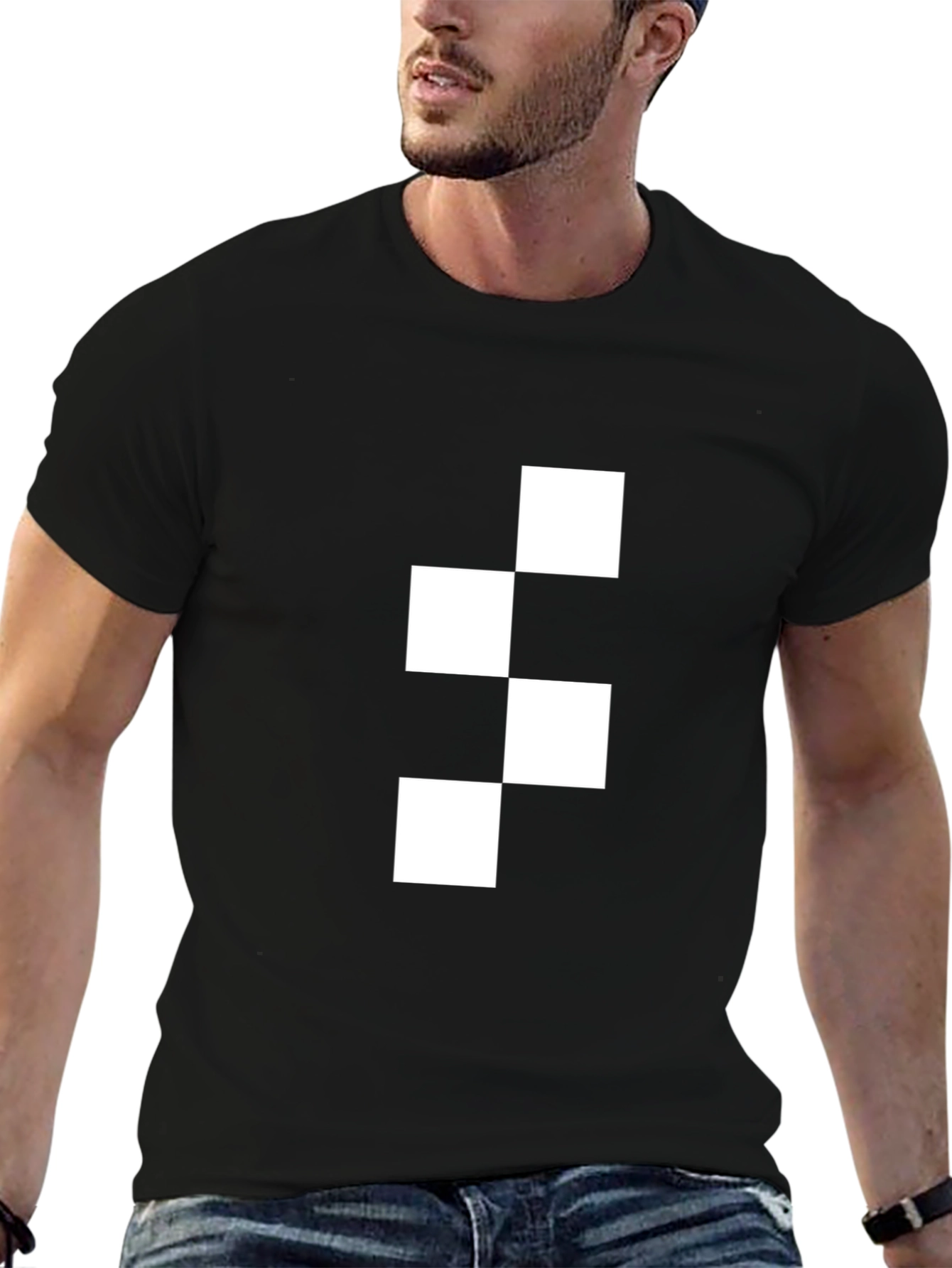 Black Modern Checkered Block Graphic Tee - Black view 6